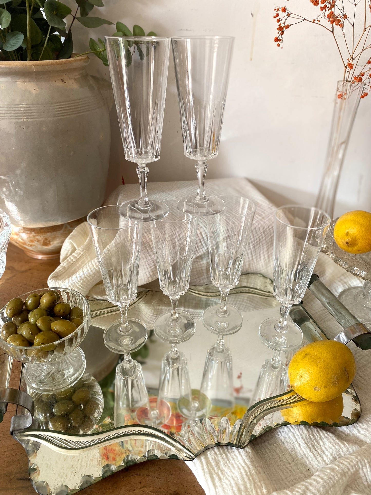 6 flûtes en cristal à pan coupé - 1950