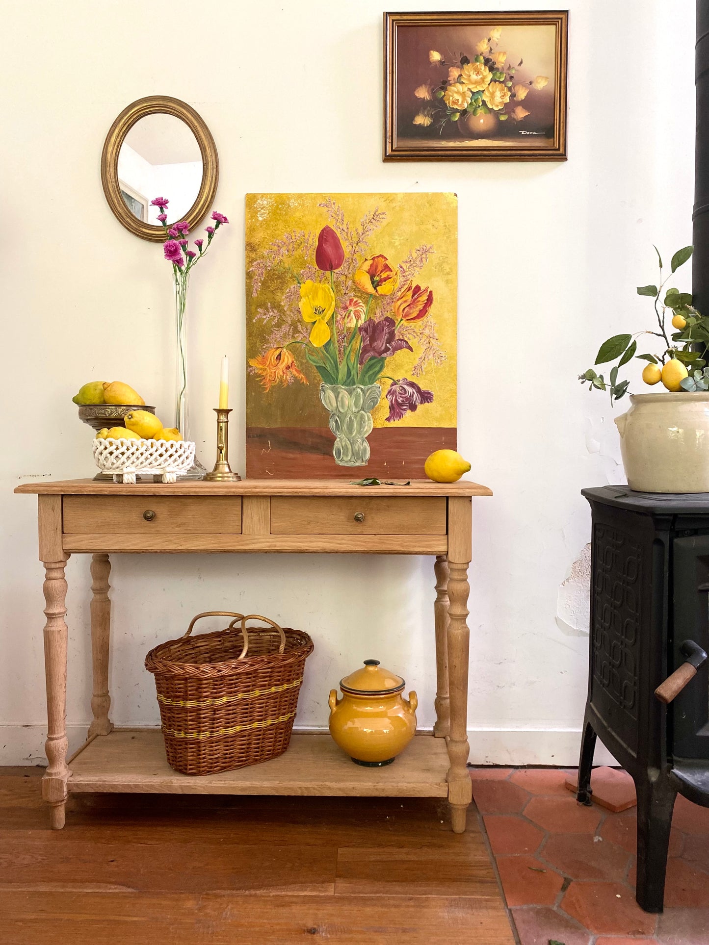 Bouquet de tulipes au fond doré — Huile sur panneau, 1977