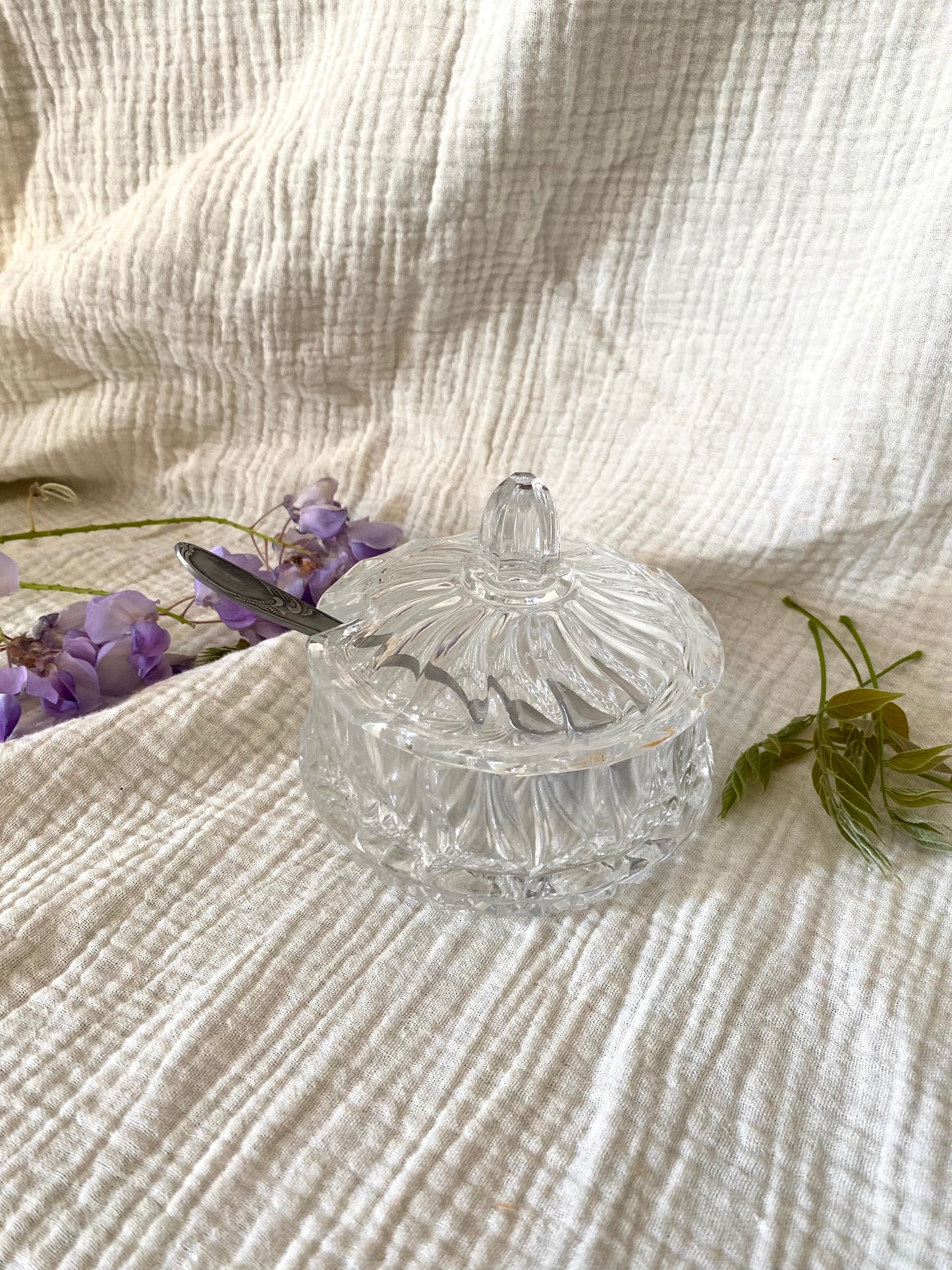 Sucrier Vintage en Verre Travaillé