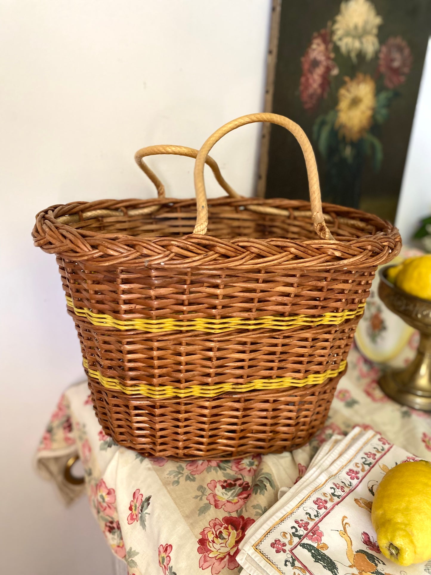 Panier Cabas de Marché Vintage en Osier tressé