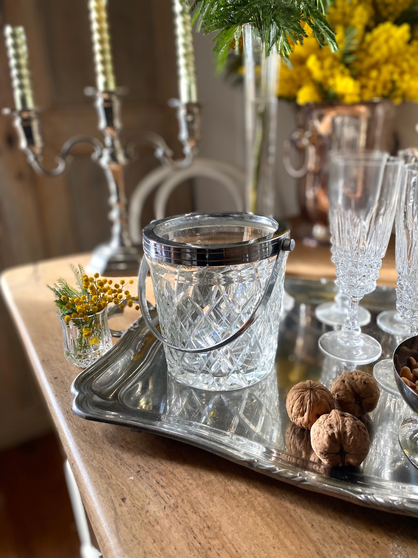 Seau à glaçons en cristal taillé ancien