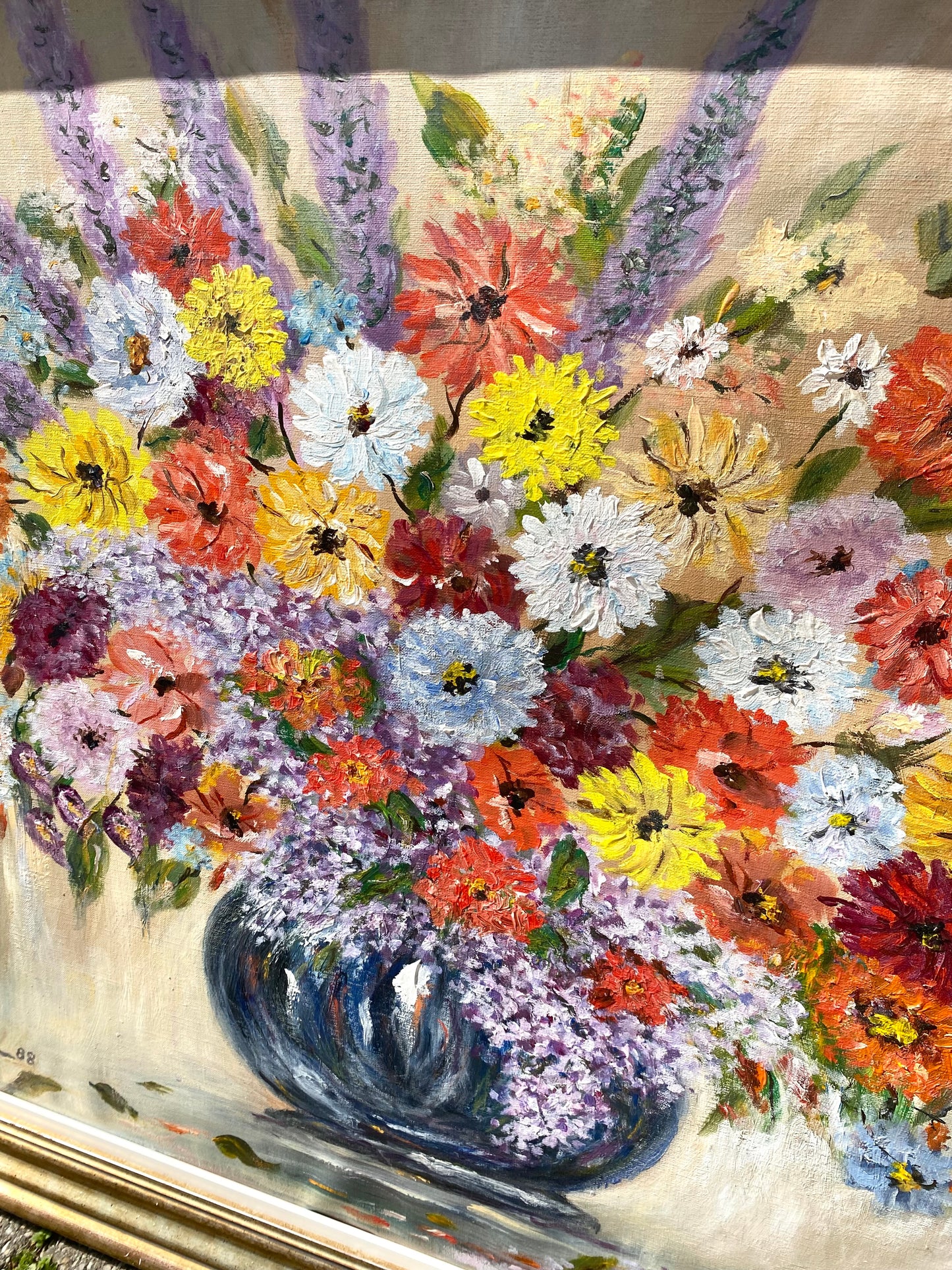 Magnifique Nature Morte : Bouquet de Fleurs Champêtres datée de 1988