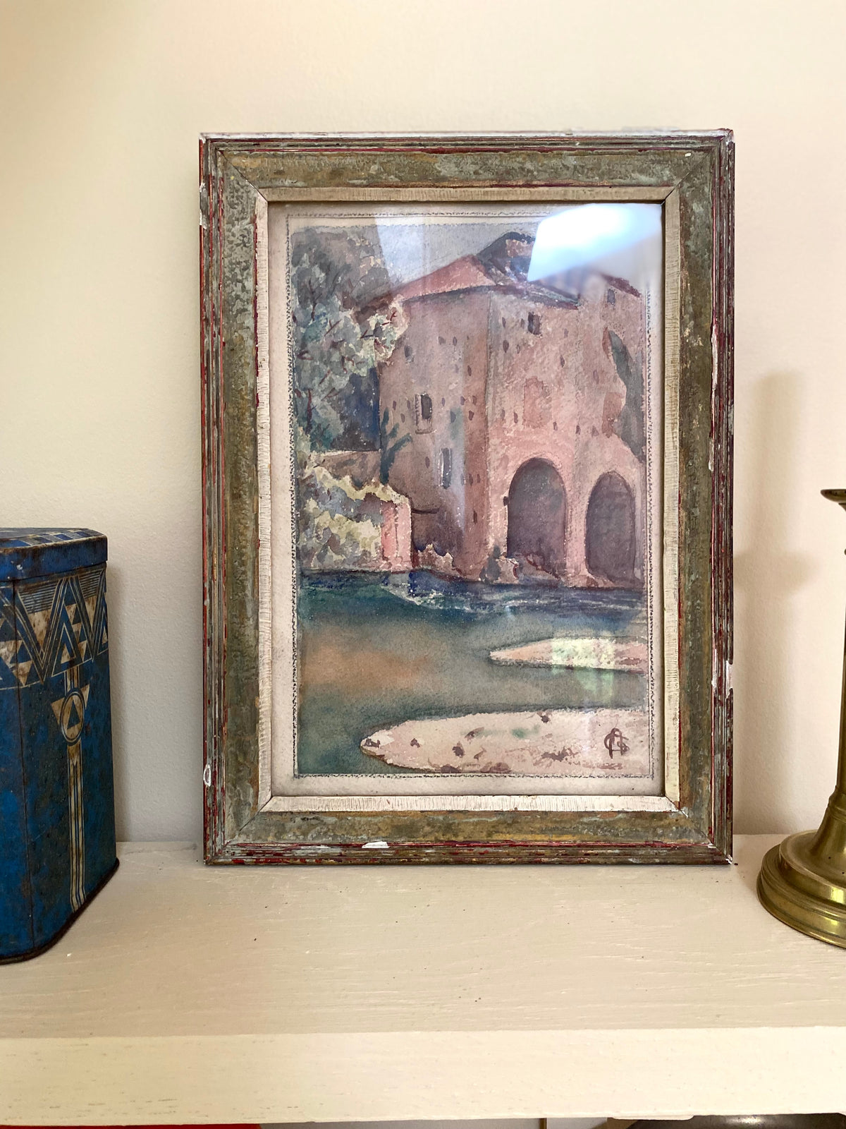 Aquarelle ancienne monogrammée, première moitié du XXe siècle