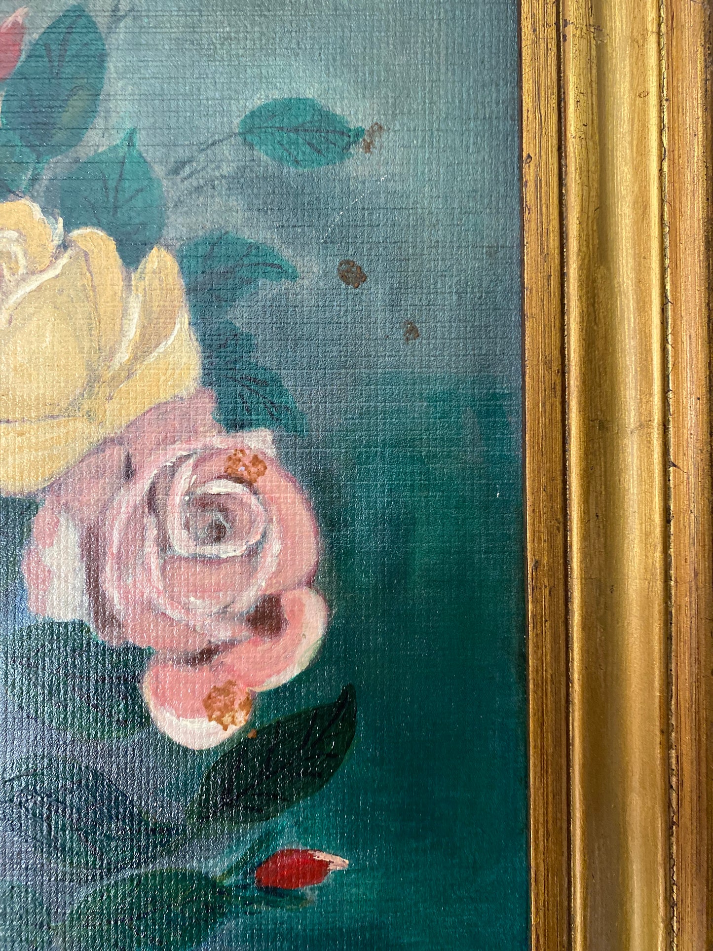 Tableau Ancien "Nature Morte aux Roses" – 1950