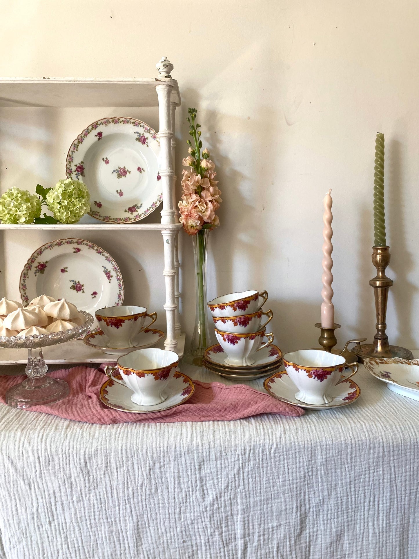 Élégant Service de 6 Tasses à Thé Limoges, Belle Époque