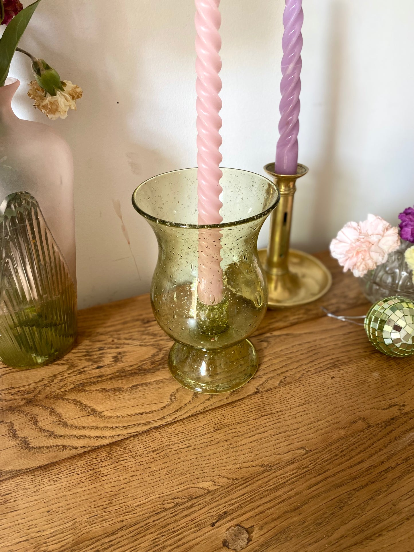 Bougeoir en verre bullé ancien