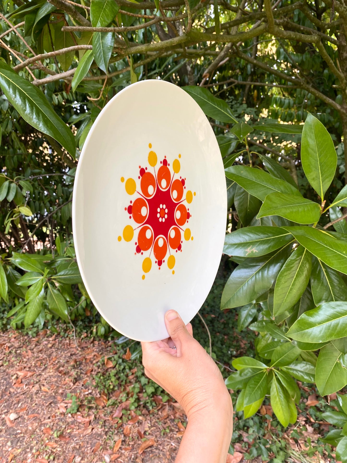 Plat à tarte Winterling Schwarzenbach, décor soleil pop, années 70