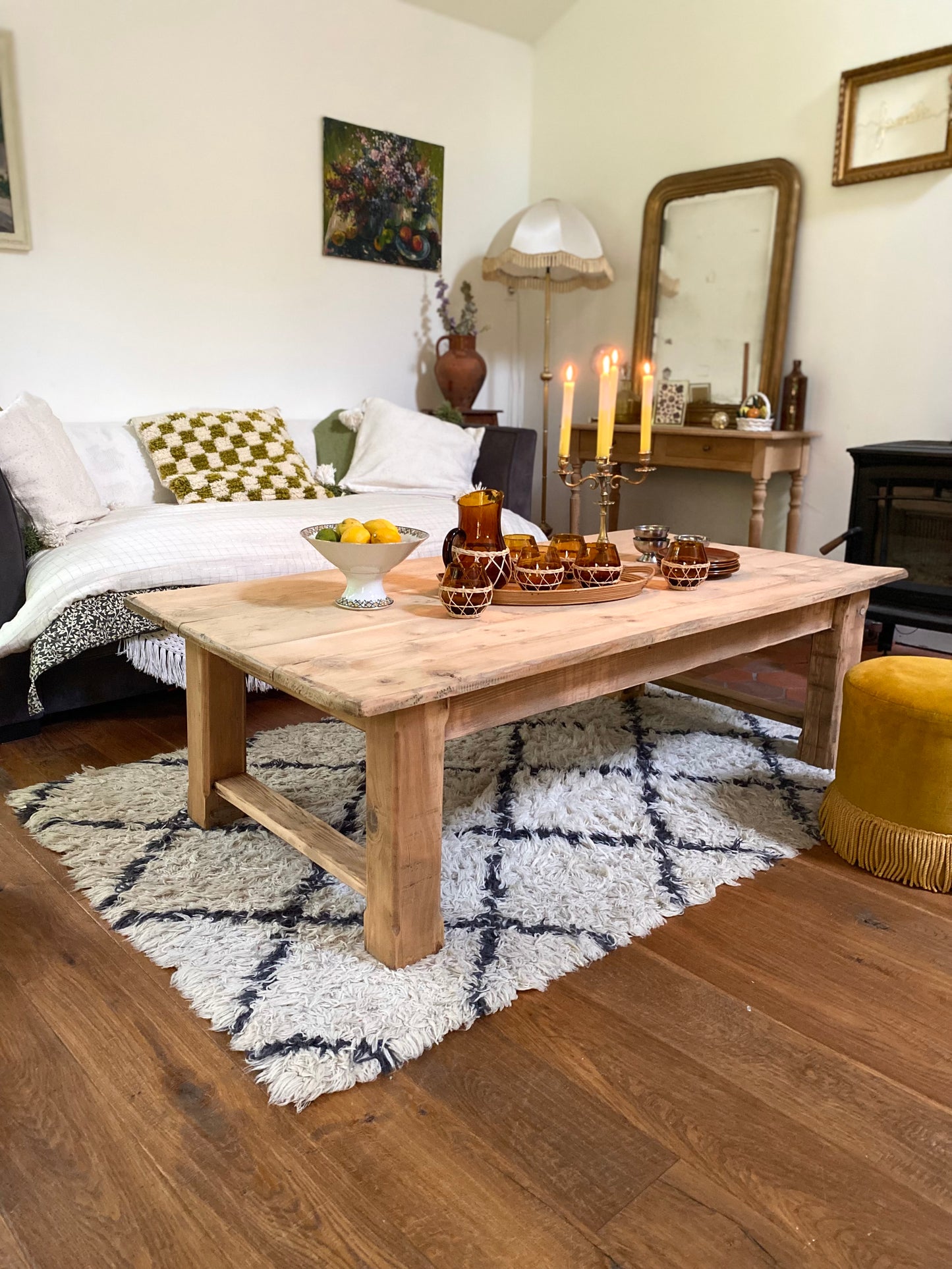 Table de ferme basse en bois ancien