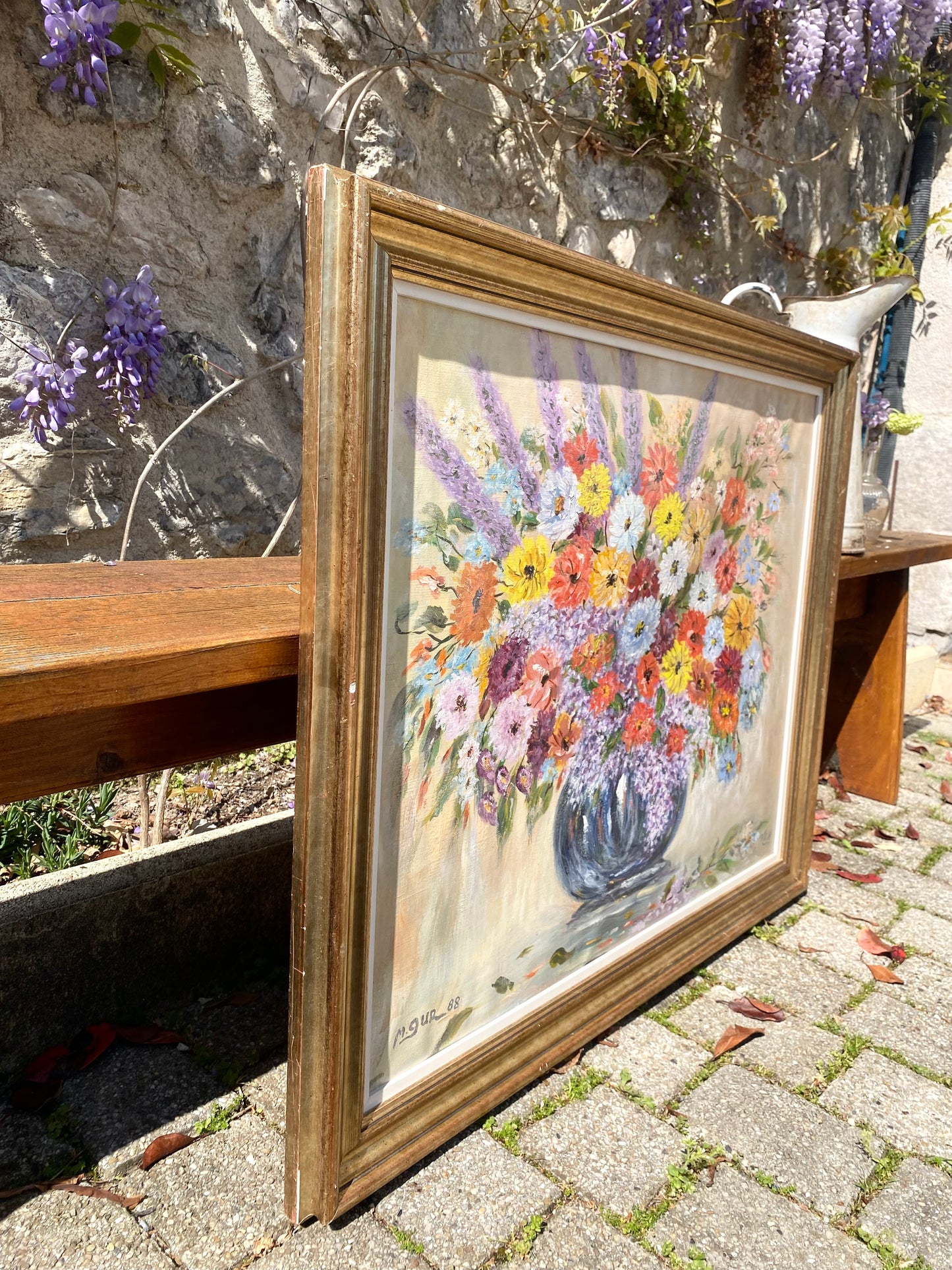 Magnifique Nature Morte : Bouquet de Fleurs Champêtres datée de 1988