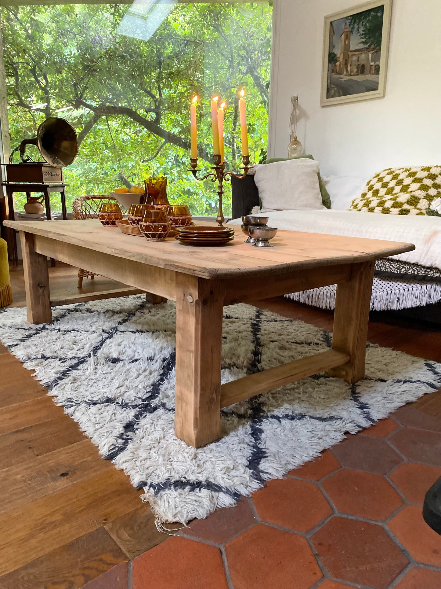 Table de ferme basse en bois ancien
