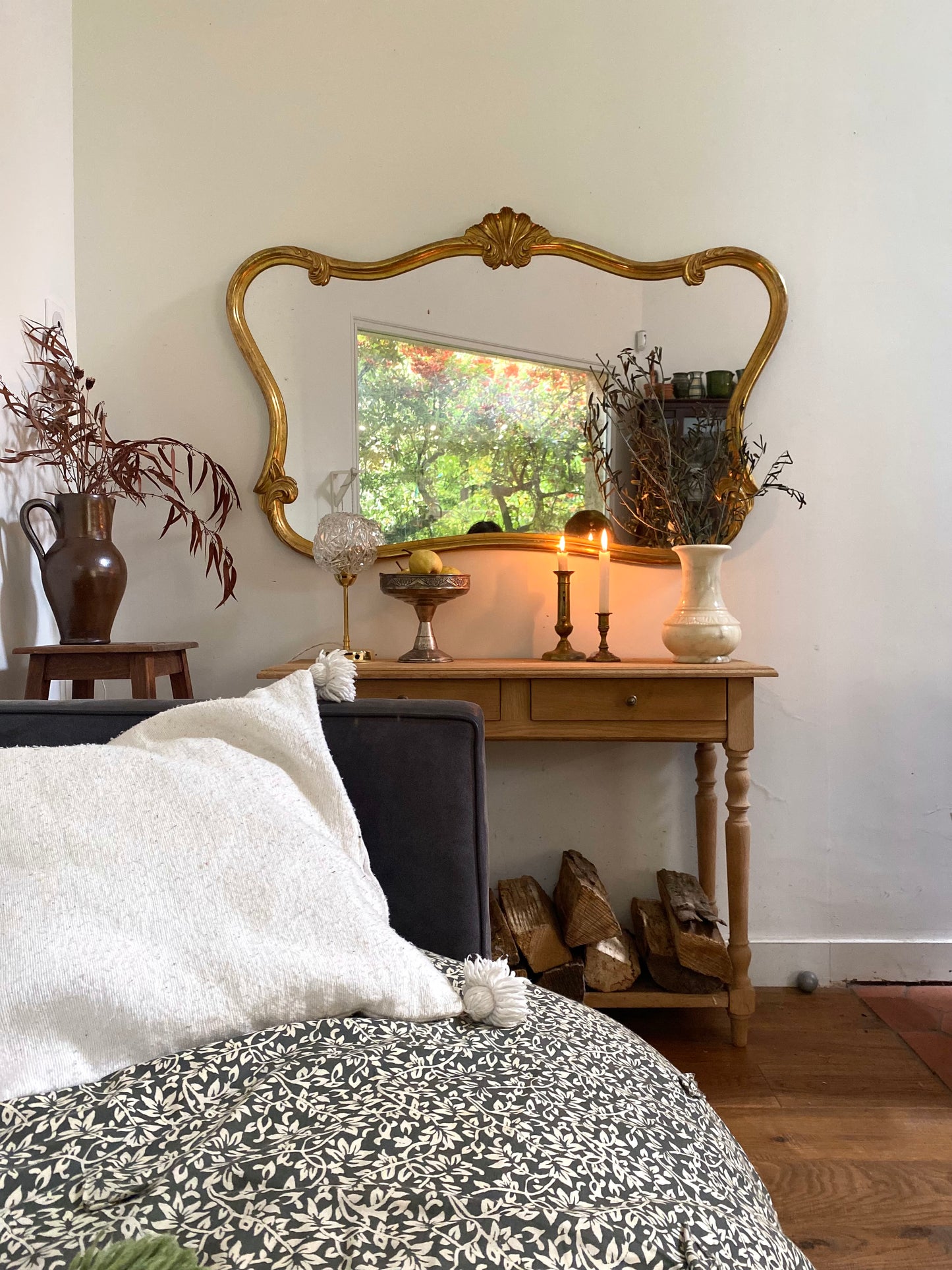 Grand miroir baroque ancien à coquille