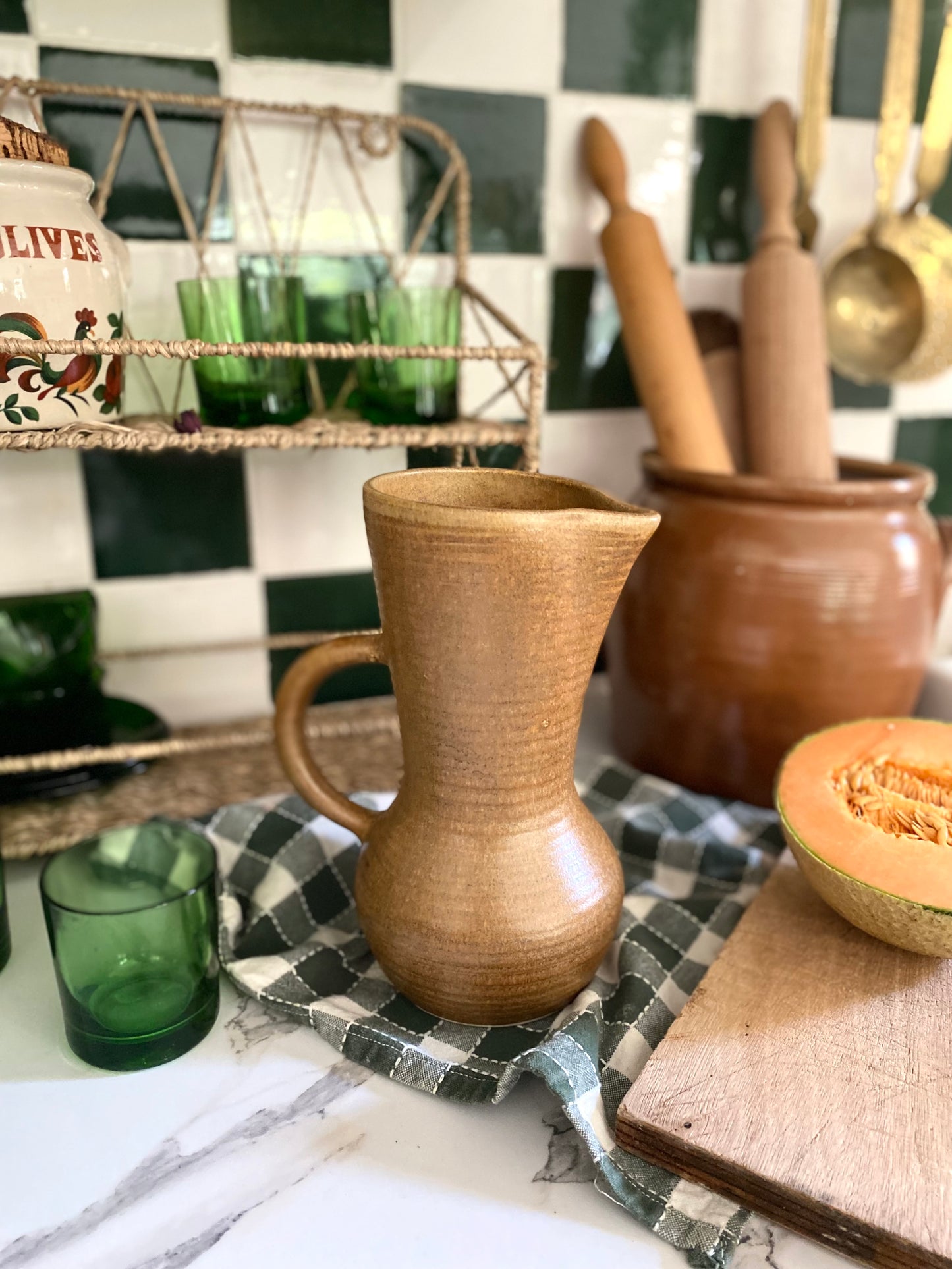 Pichet ancien en grès émaillé - Manufacture de Digoin