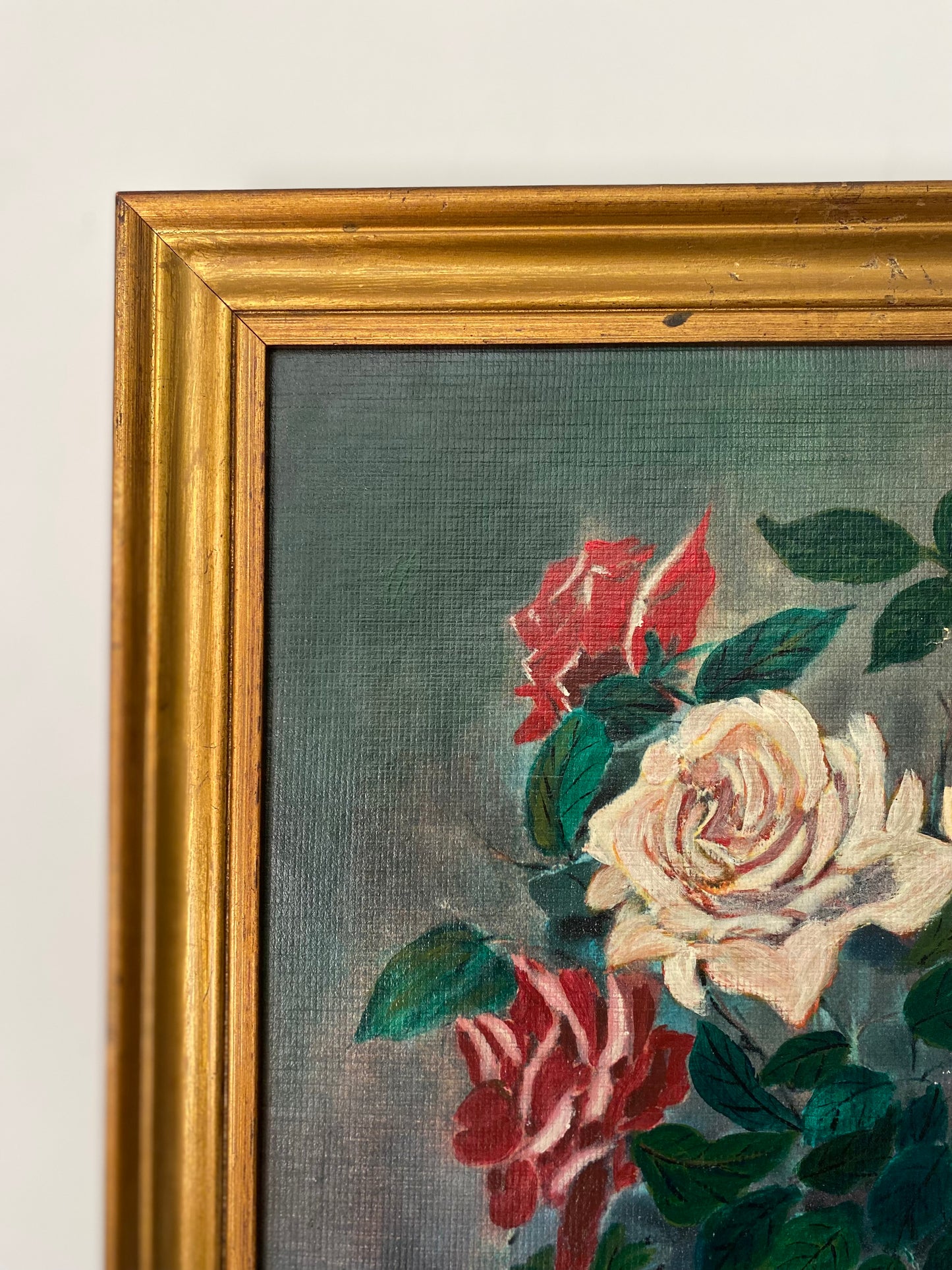 Tableau Ancien "Nature Morte aux Roses" – 1950