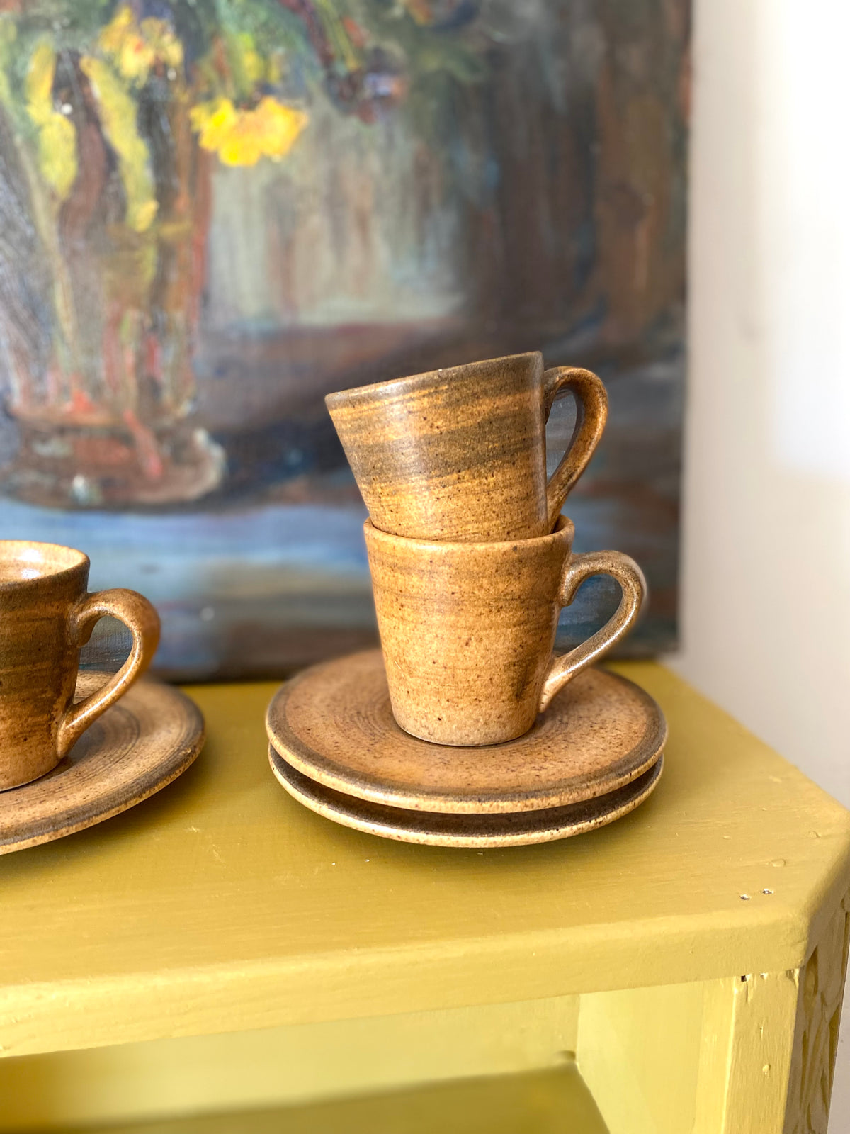 Set de 4 tasses à expresso et soucoupes en grès, années 60-70