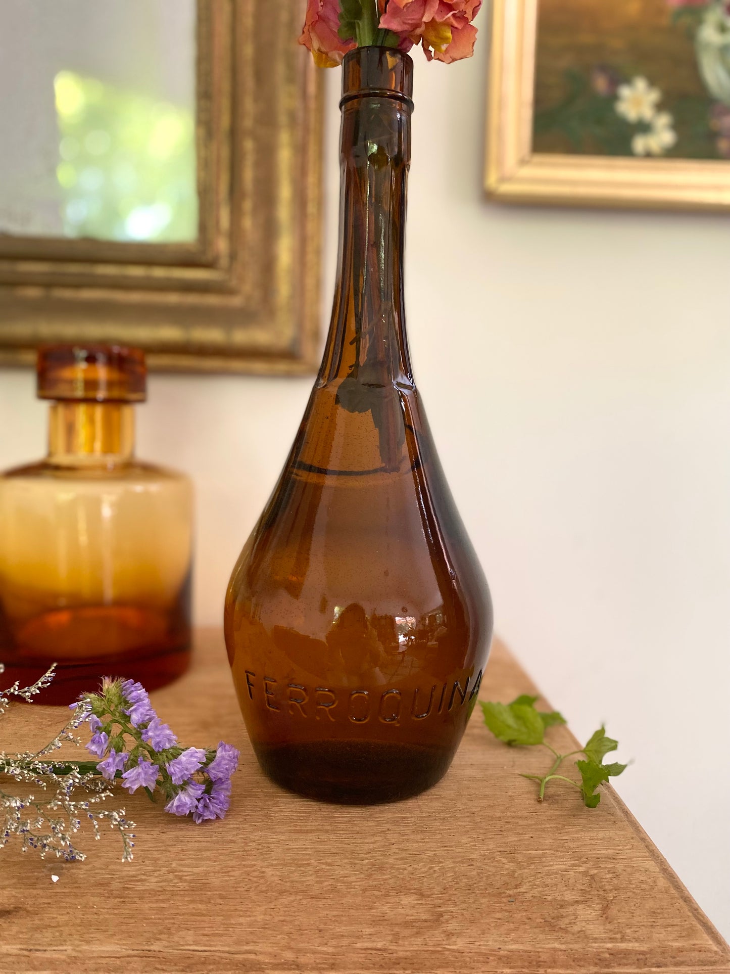 Bouteille d’apothicaire en verre ambrée 1900
