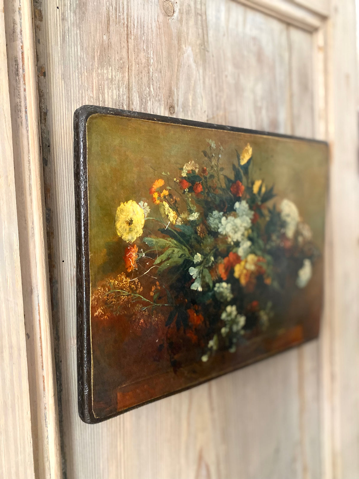 Tableau Bouquet d'après Delacroix, reproduction sur panneau vintage