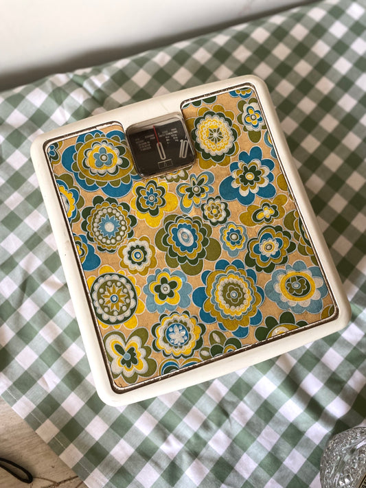 Pèse-personne Terraillon vintage à motif fleuri – années 70