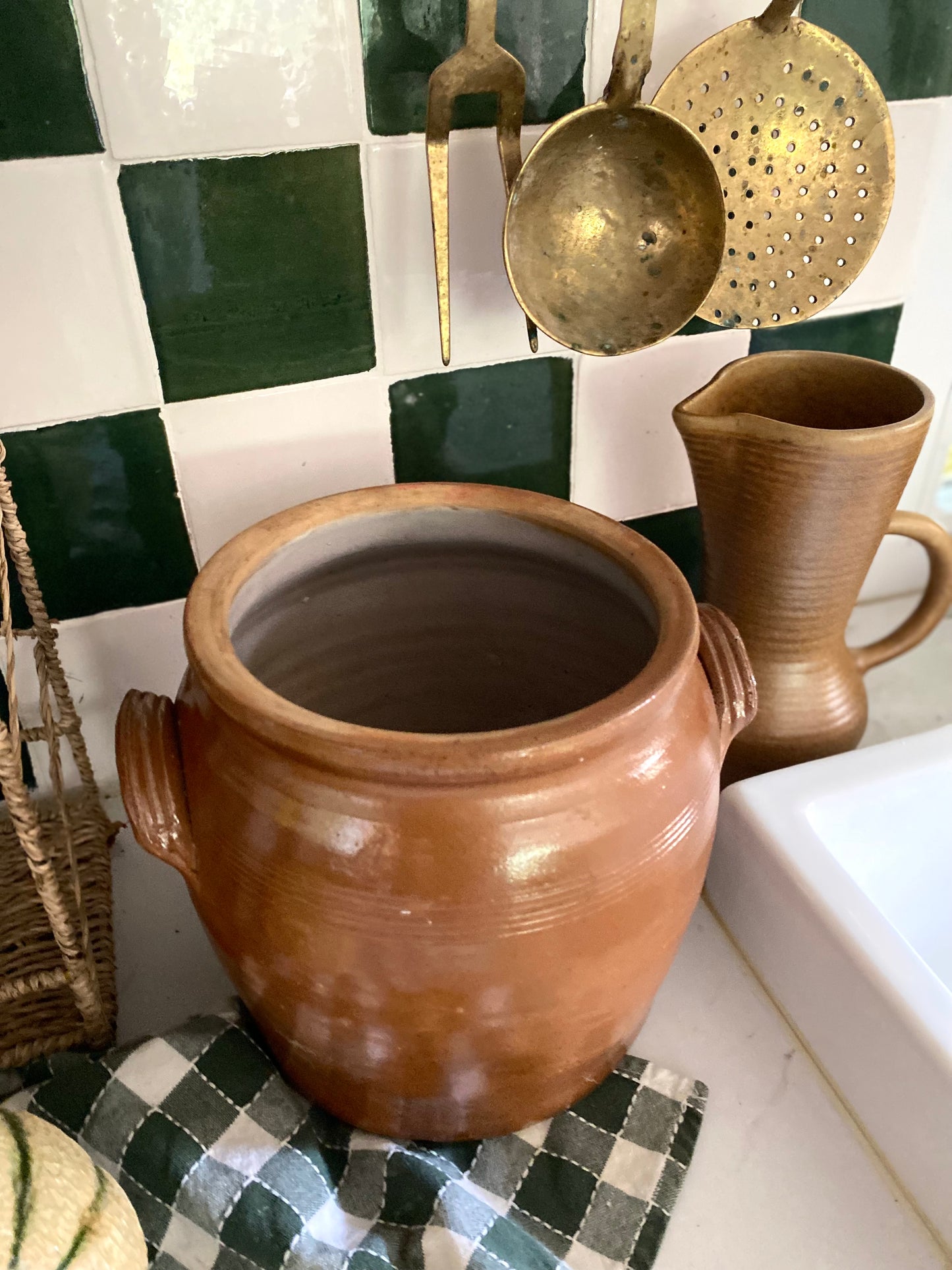Pot à confit ancien en grès vernissé — céramique brune