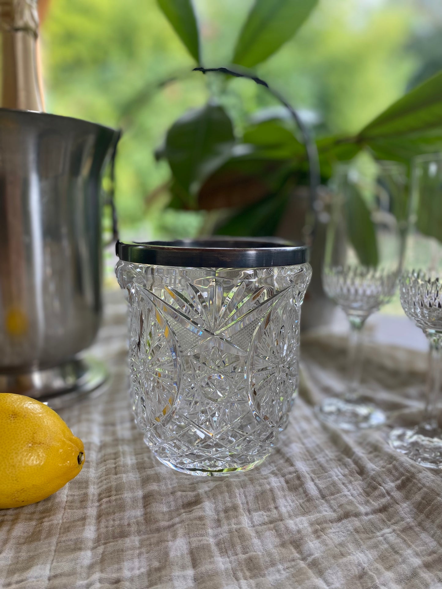 Seau à glace en verre pressé, motif étoilé, années 50-60