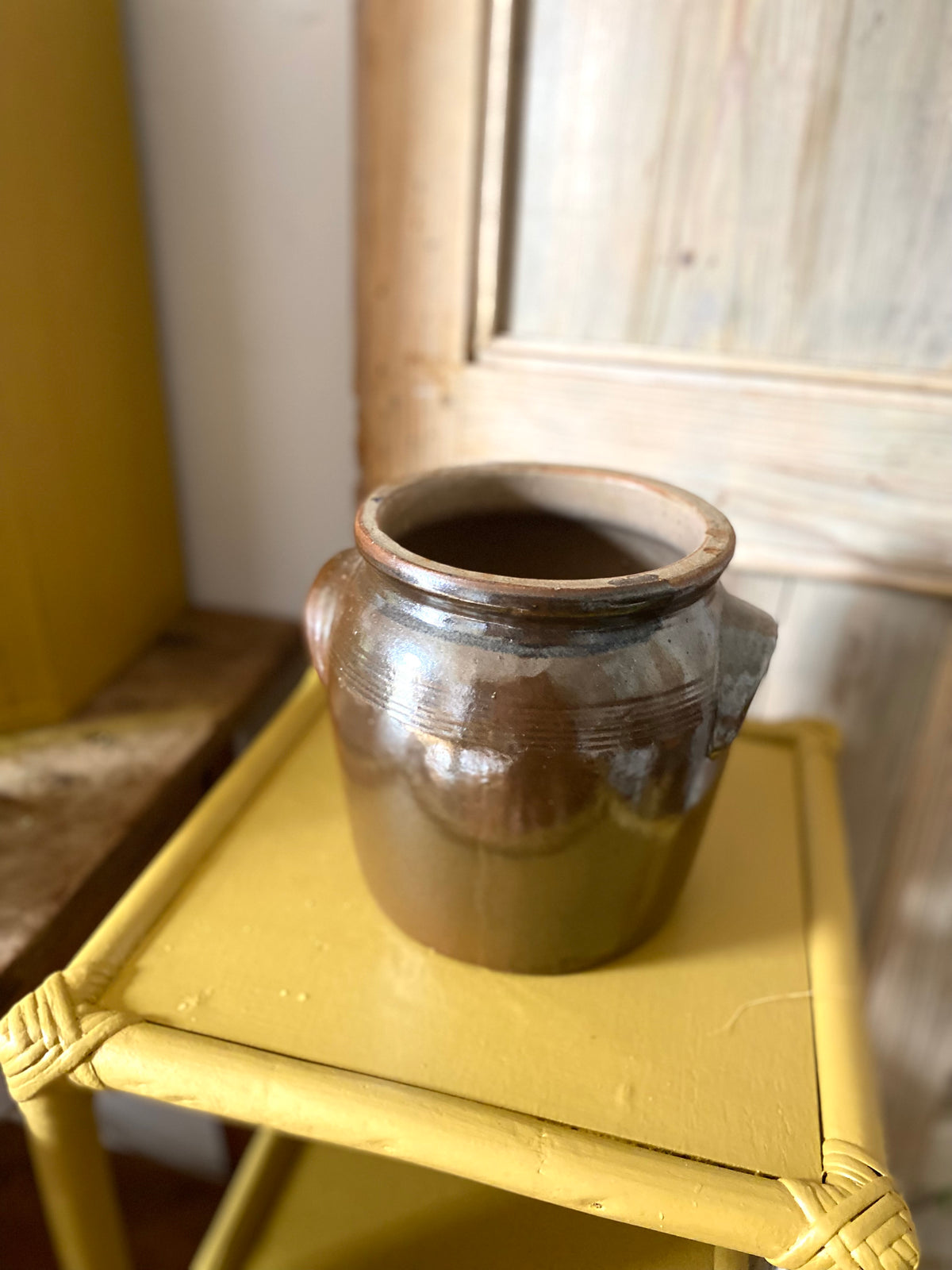 Ancien pot à confit en grès vernissé brun