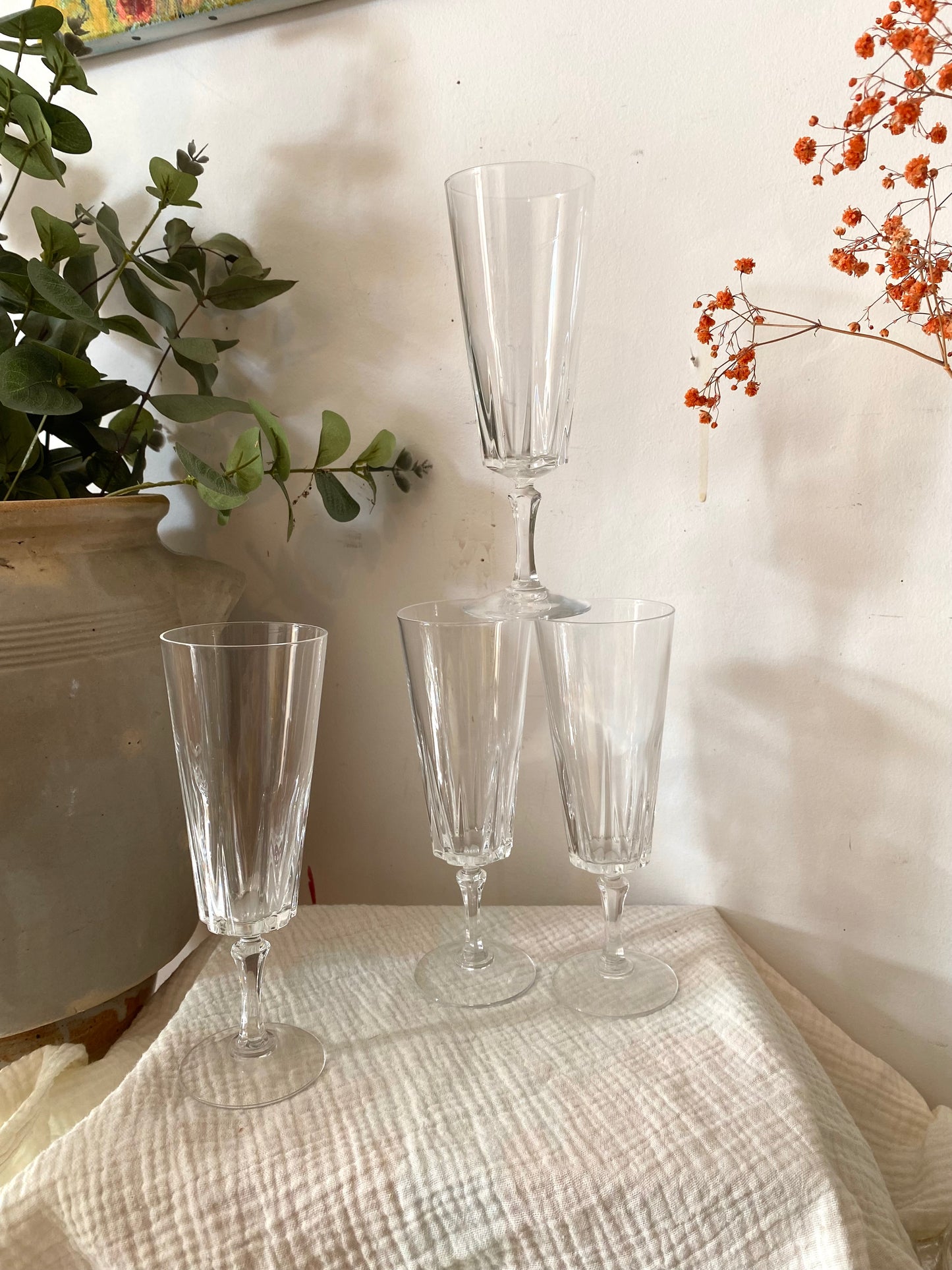 6 flûtes en cristal à pan coupé - 1950