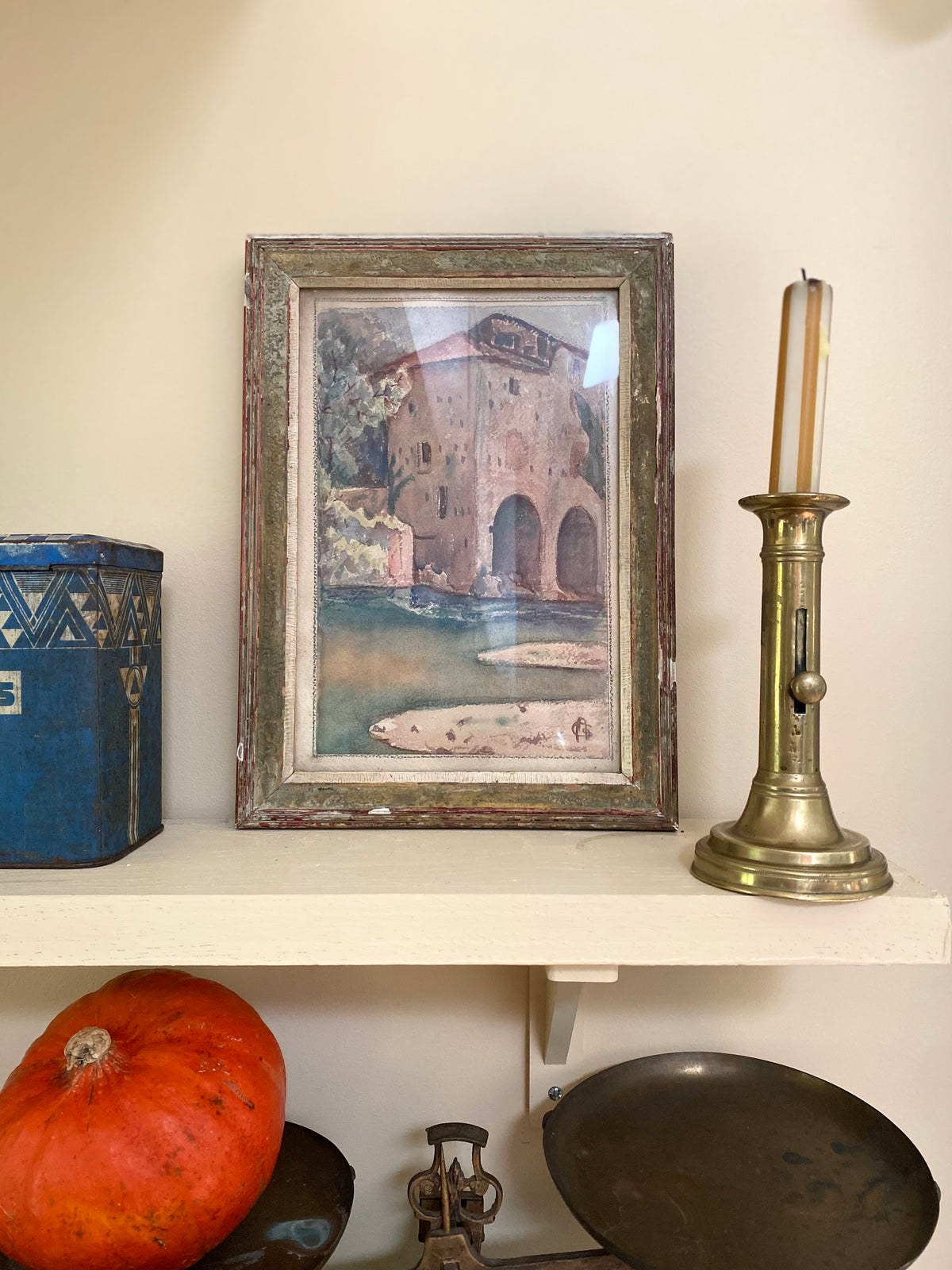Aquarelle ancienne monogrammée, première moitié du XXe siècle