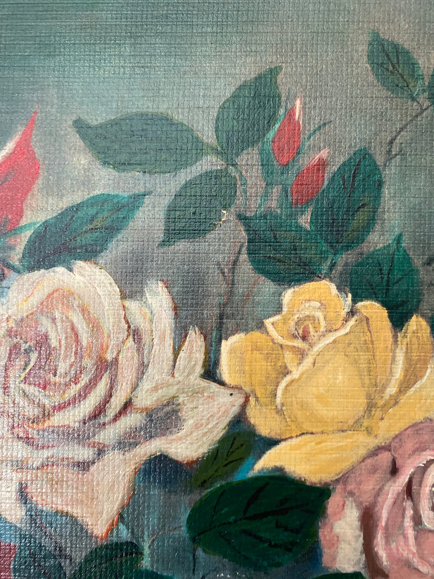 Tableau Ancien "Nature Morte aux Roses" – 1950