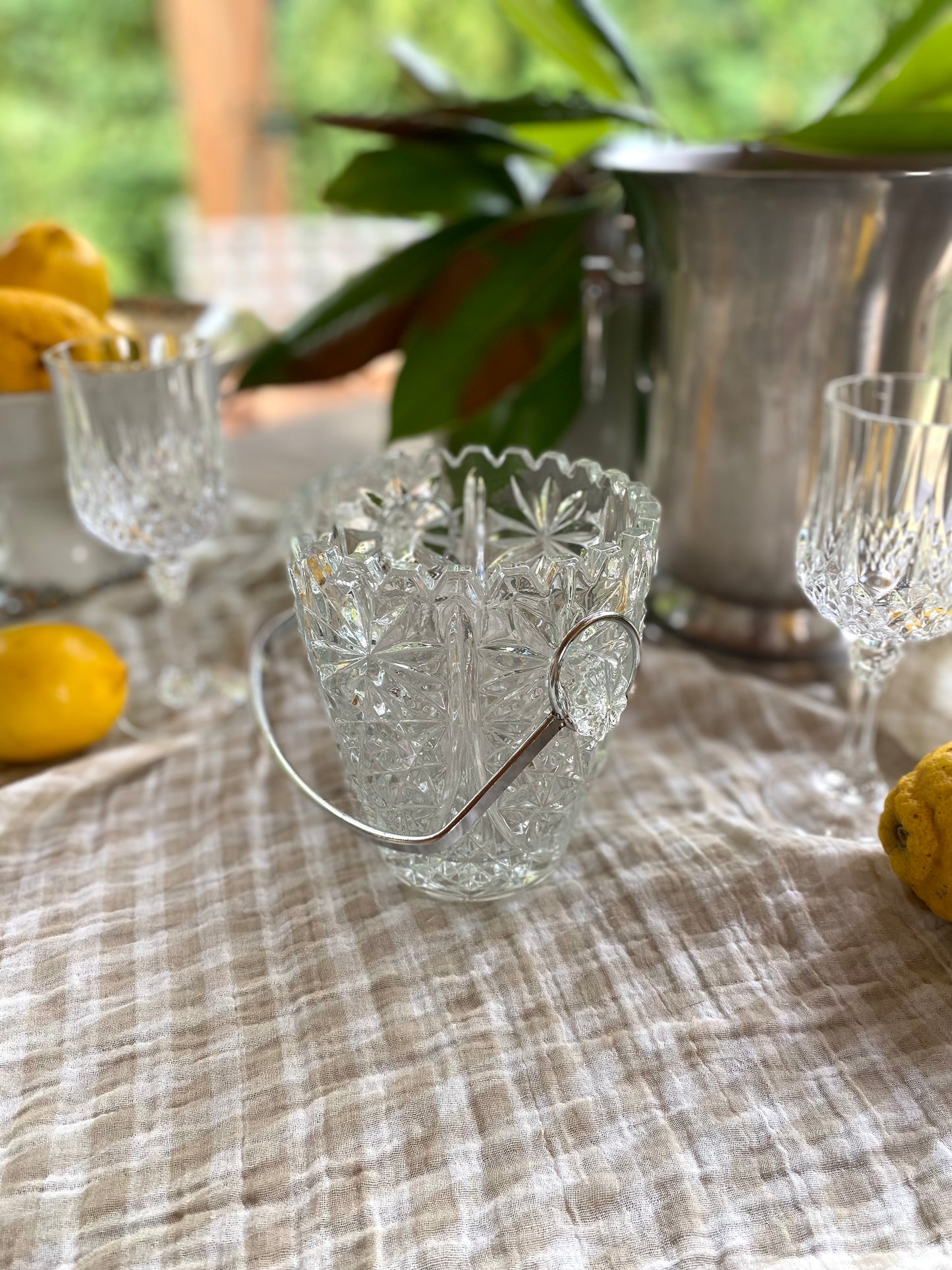 Seau à glaçons en verre pressé, motif étoilé, 1960