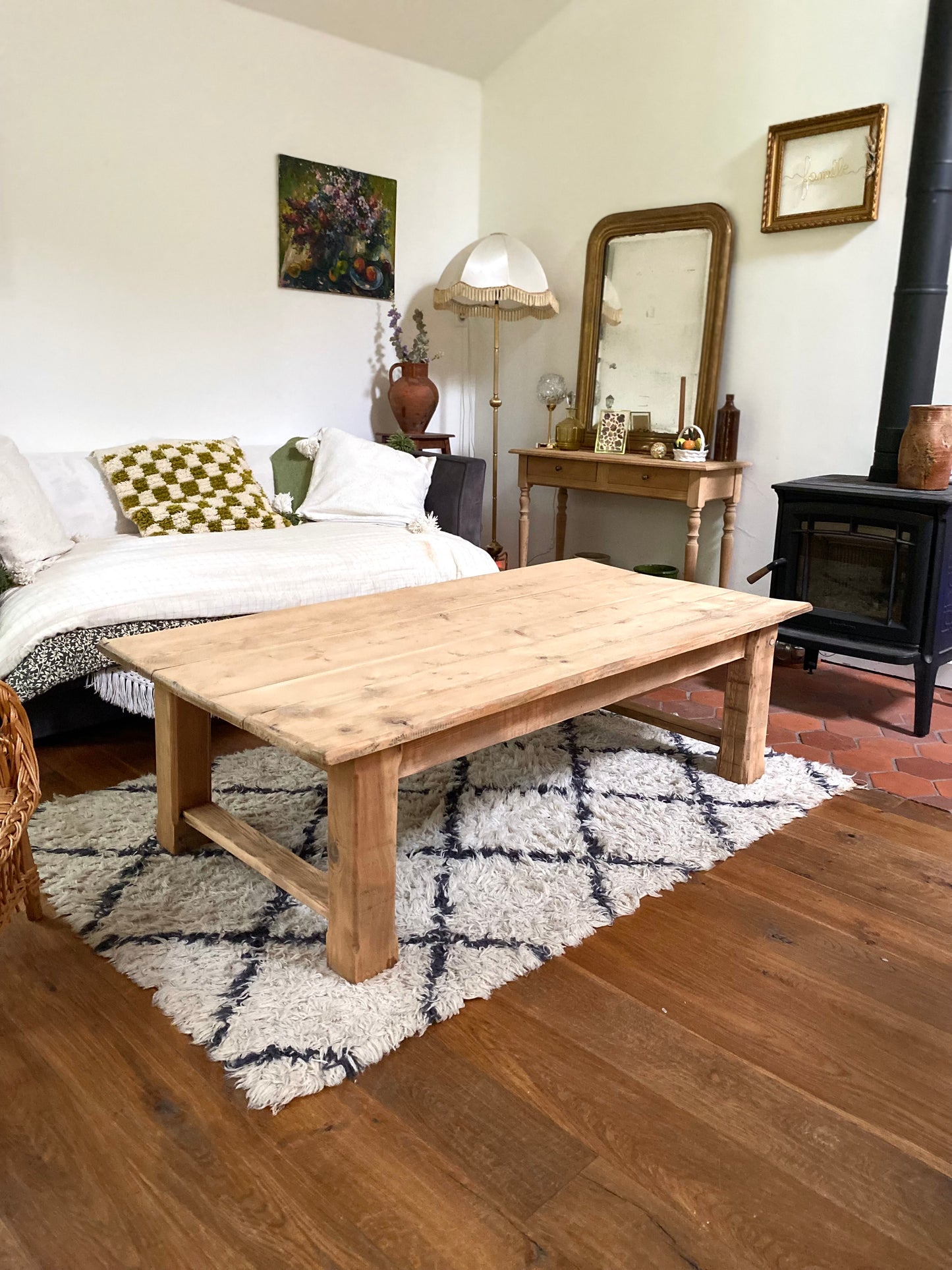 Table de ferme basse en bois ancien