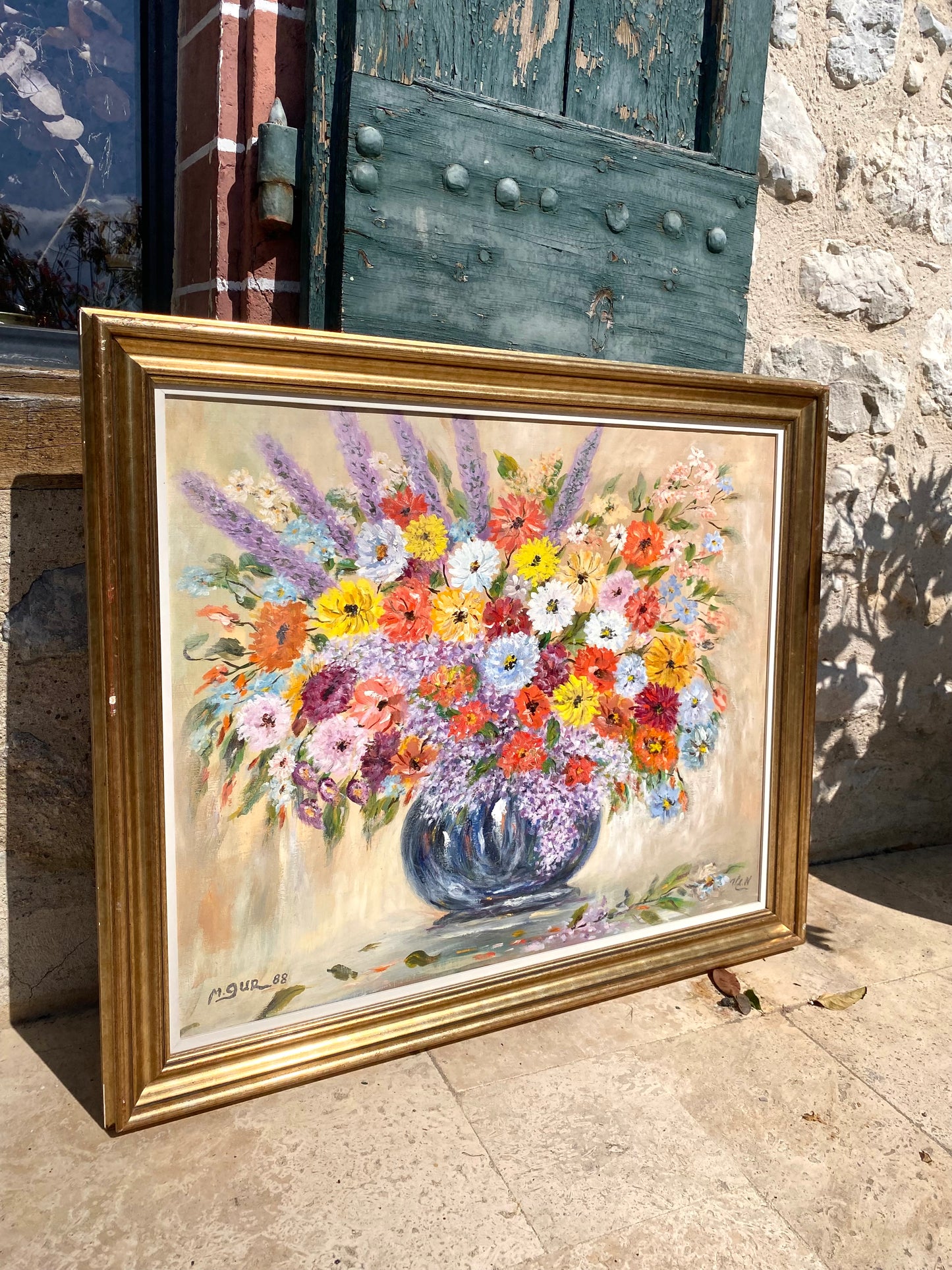 Magnifique Nature Morte : Bouquet de Fleurs Champêtres datée de 1988