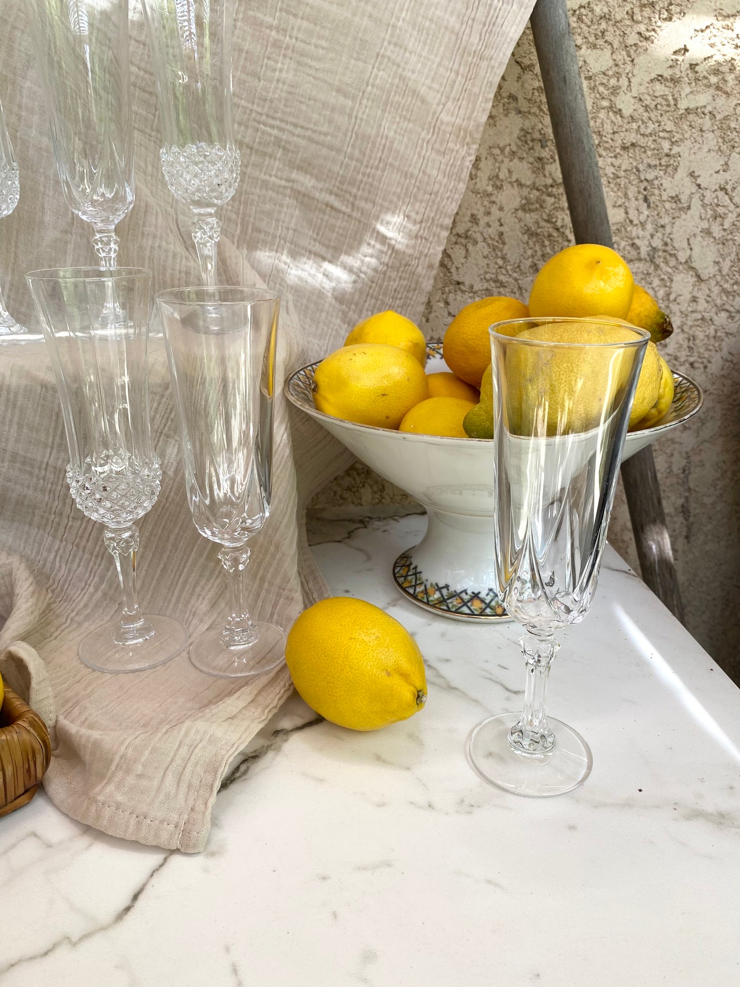 10 flûtes à champagne en cristal, pointes de diamant