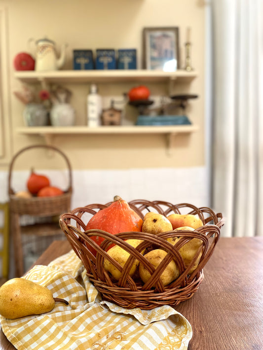 Corbeille à fruits en osier tressé, vintage