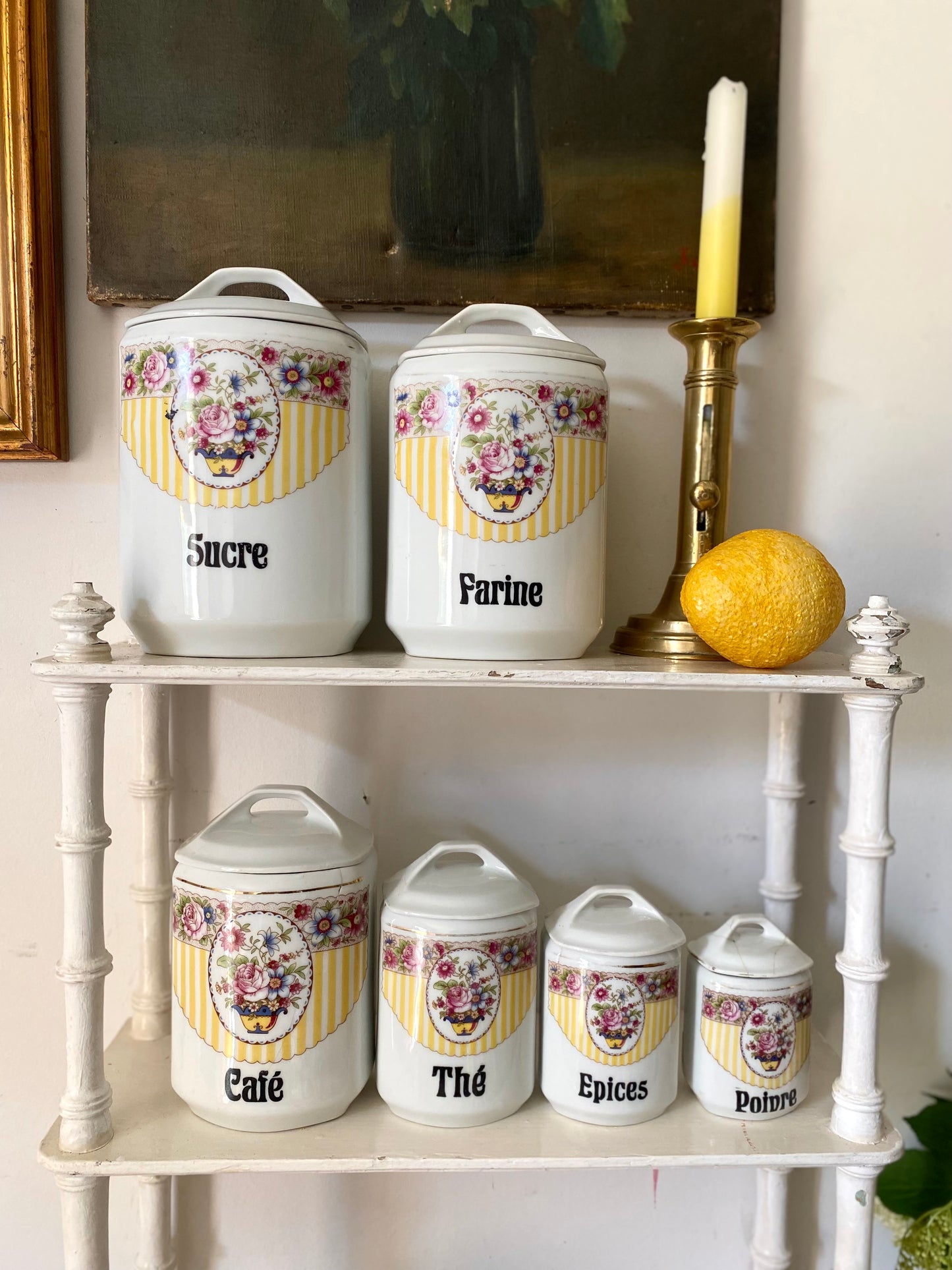 Rare Série de 6 Pots à Épices Anciens en Porcelaine EPIAG