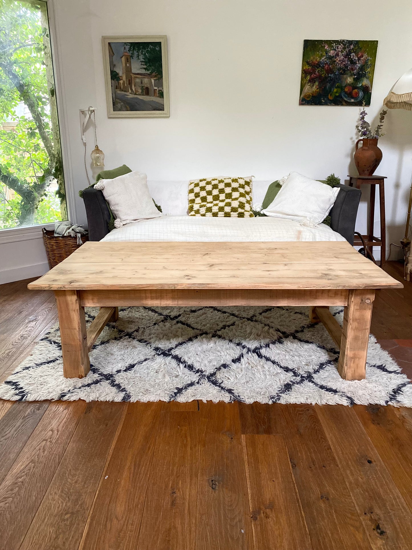 Table de ferme basse en bois ancien