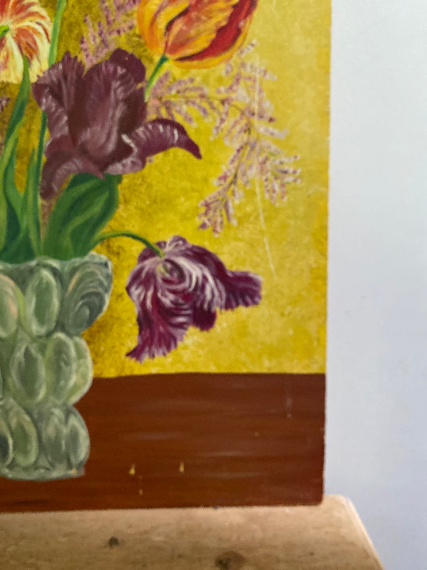 Bouquet de tulipes au fond doré — Huile sur panneau, 1977