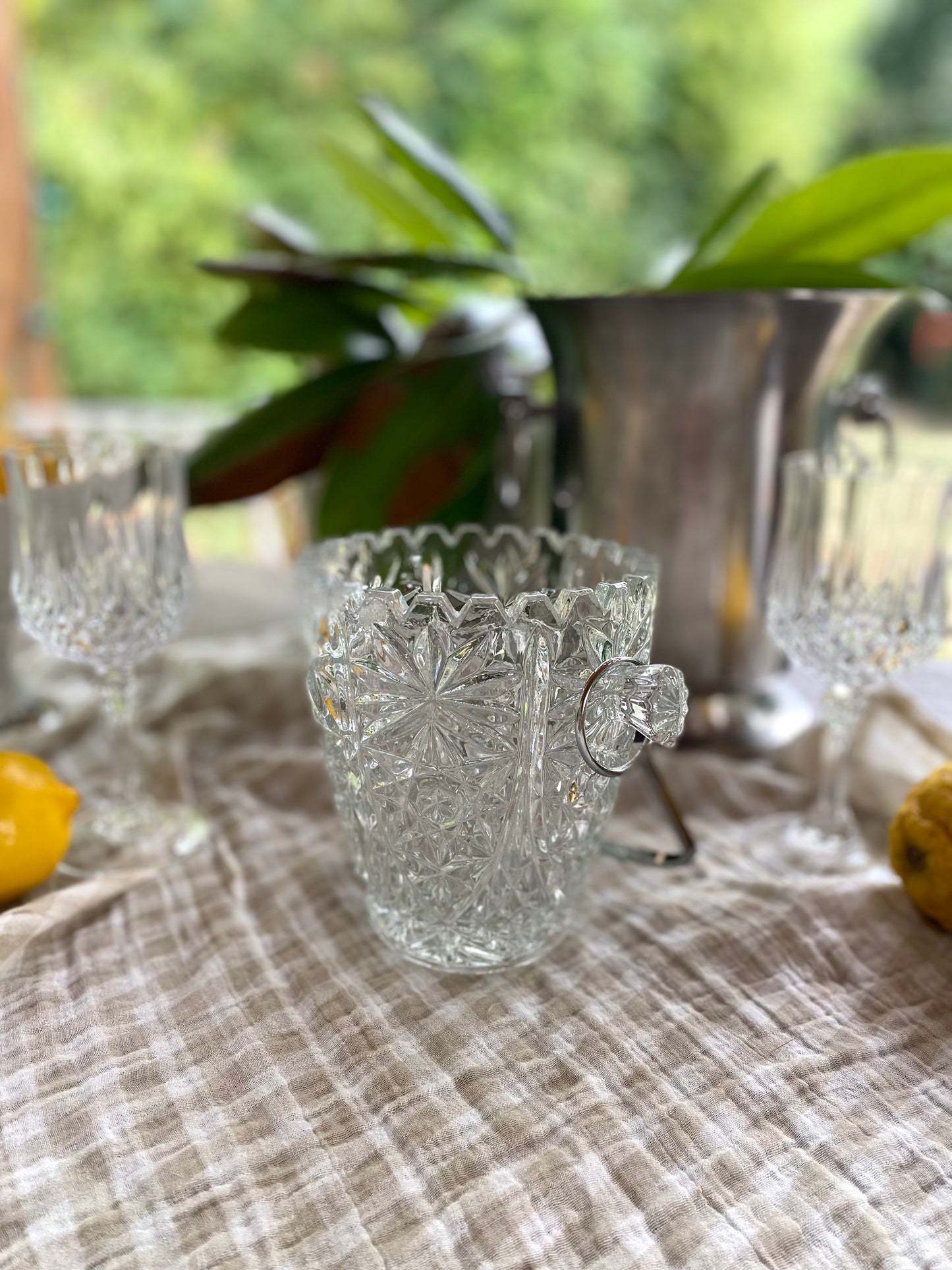 Seau à glaçons en verre pressé, motif étoilé, 1960