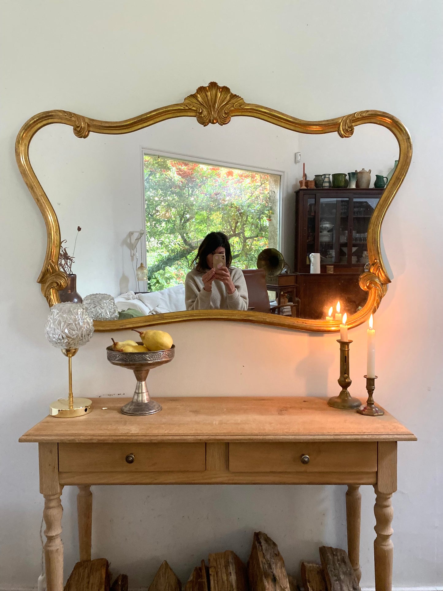 Grand miroir baroque ancien à coquille