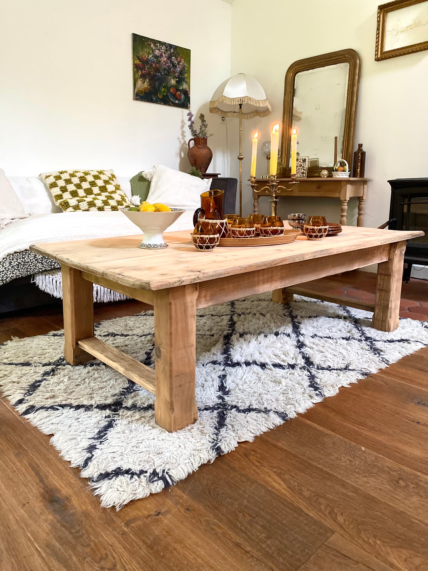 Table de ferme basse en bois ancien