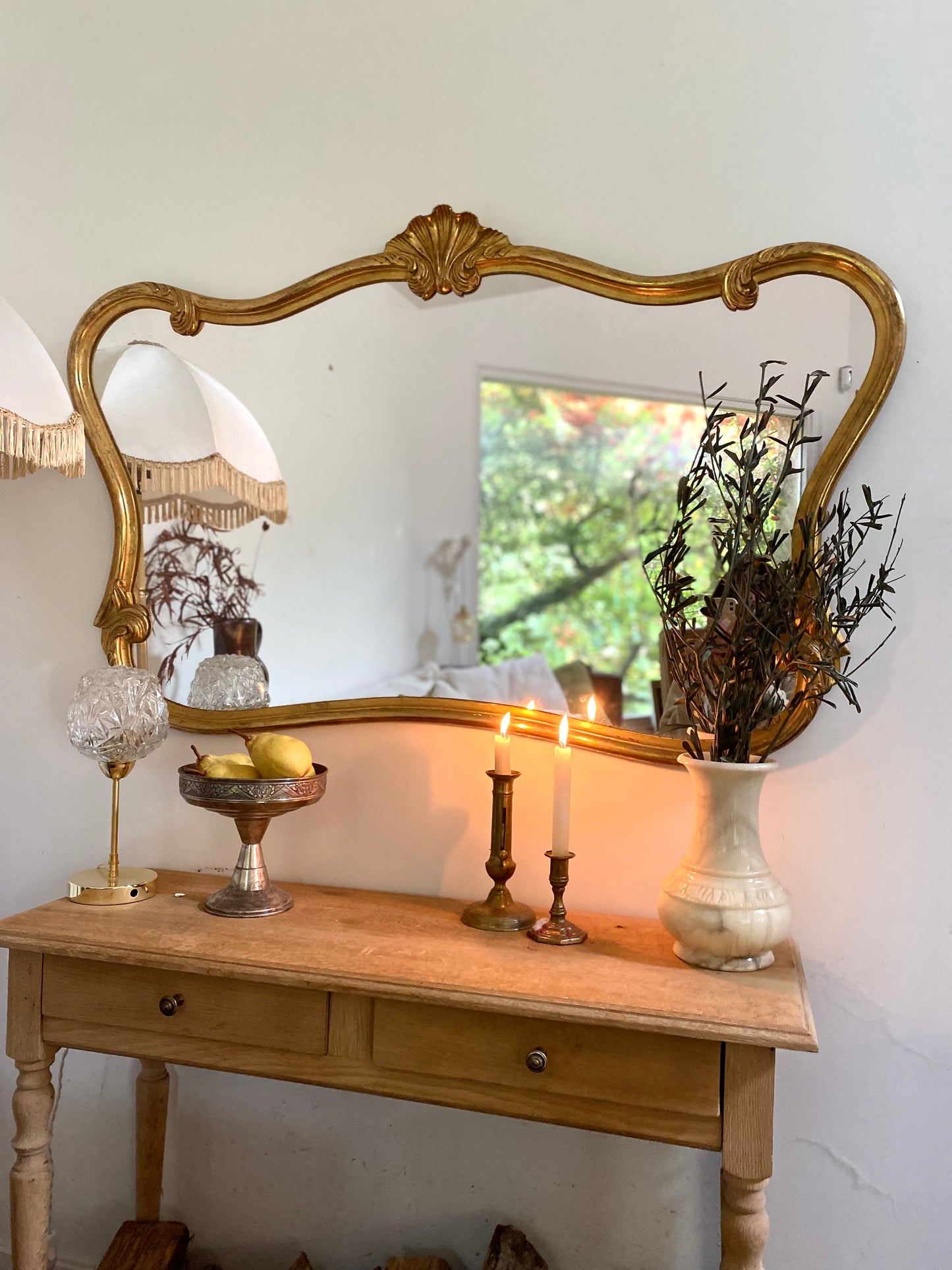 Grand miroir baroque ancien à coquille