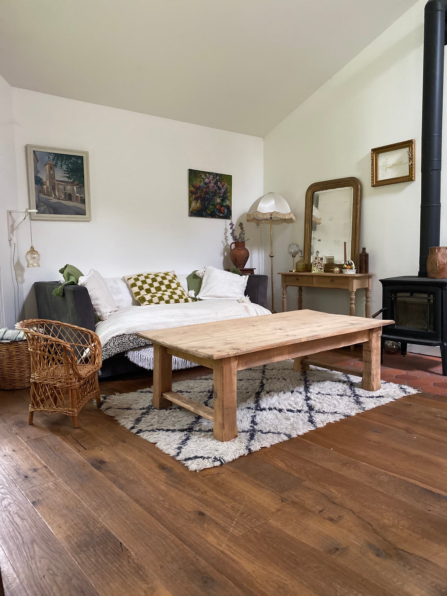 Table de ferme basse en bois ancien