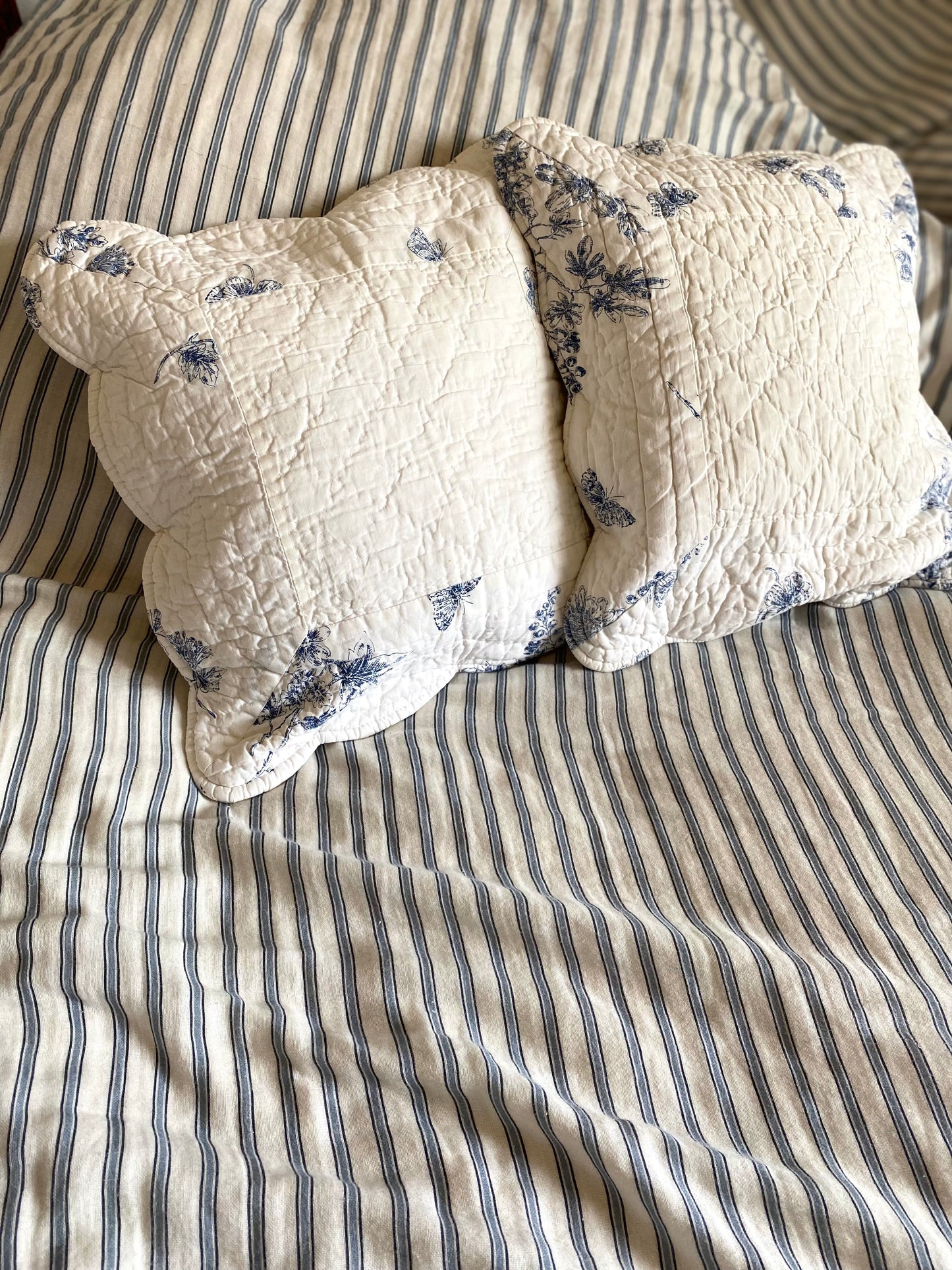 Housses de coussin en coton ancien en toile de Jouy