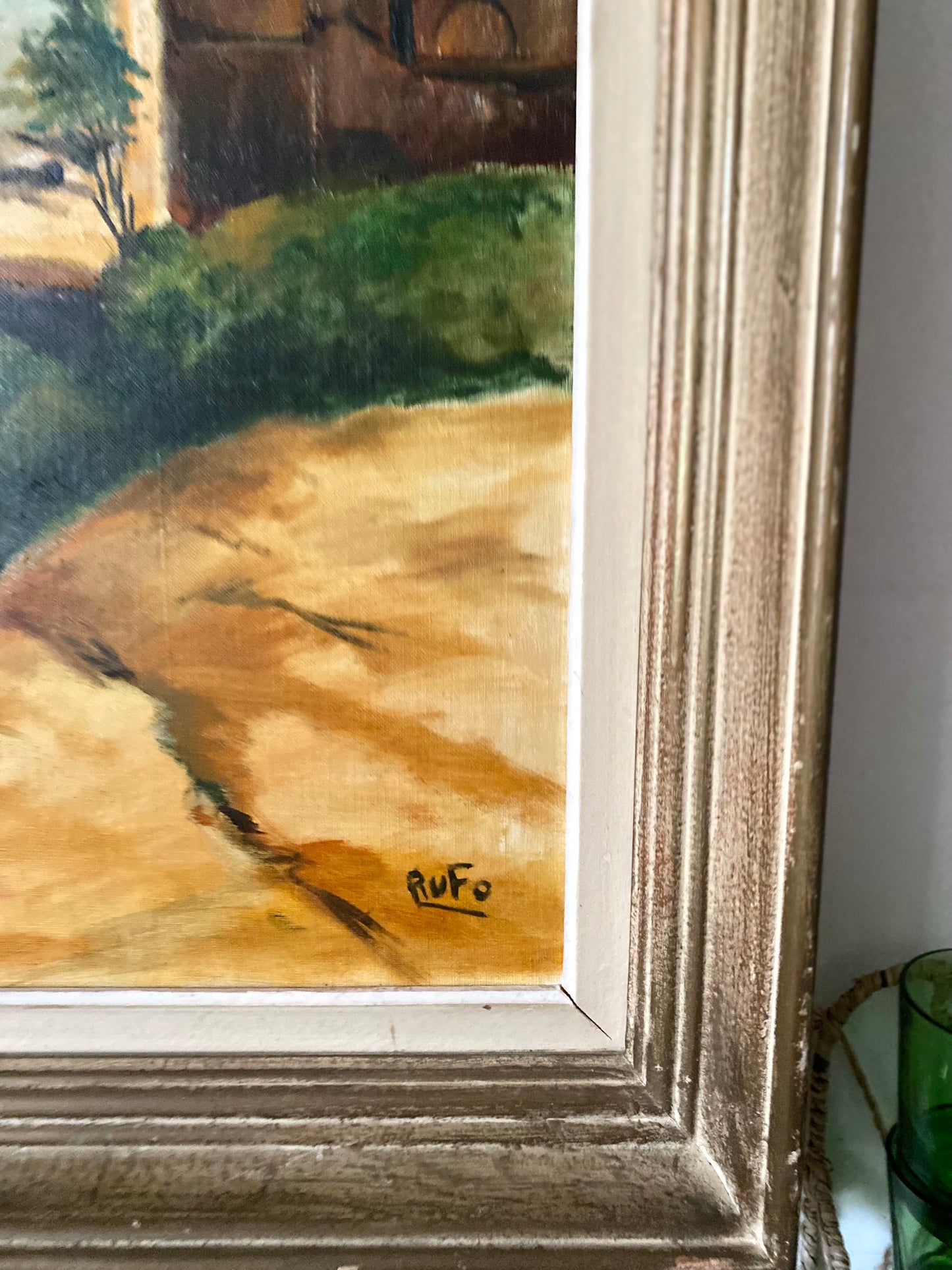 Huile sur toile ancienne, scène de port méditerranéen signée Rufo