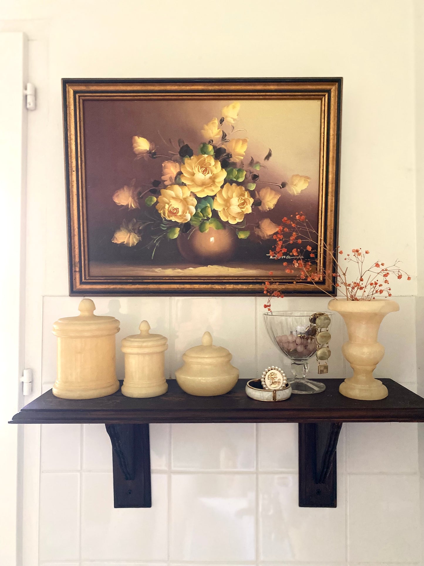 Ensemble de toilette Vintage en Albâtre véritable – 4 pièces – Années 70