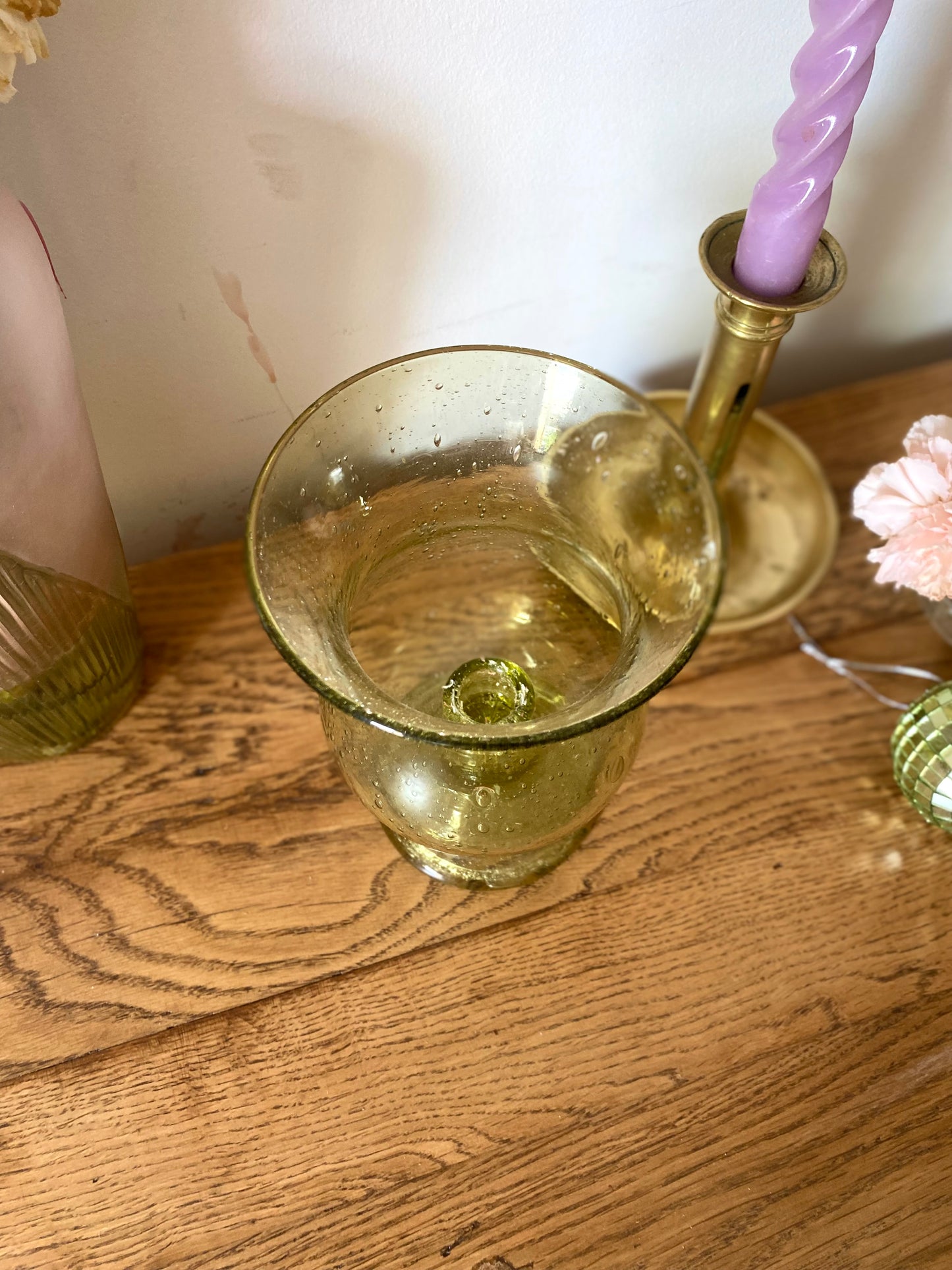 Bougeoir en verre bullé ancien