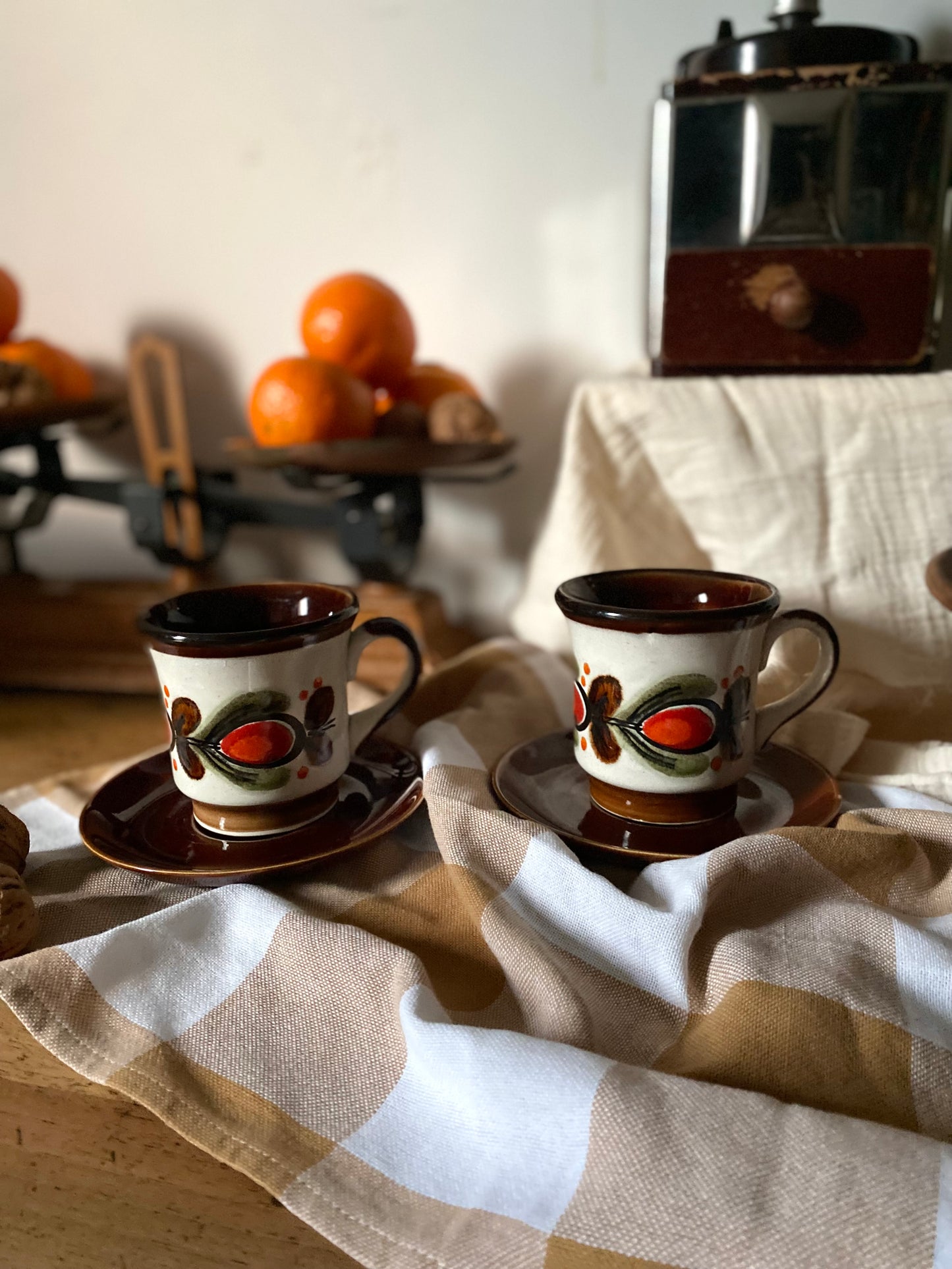3 tasses à café en faïence ancienne SMF Schramberg 1960