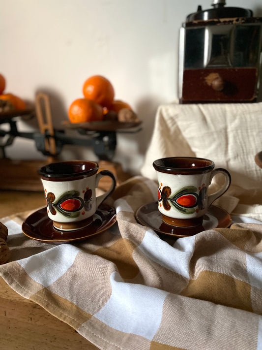 3 tasses à café en faïence ancienne SMF Schramberg 1960