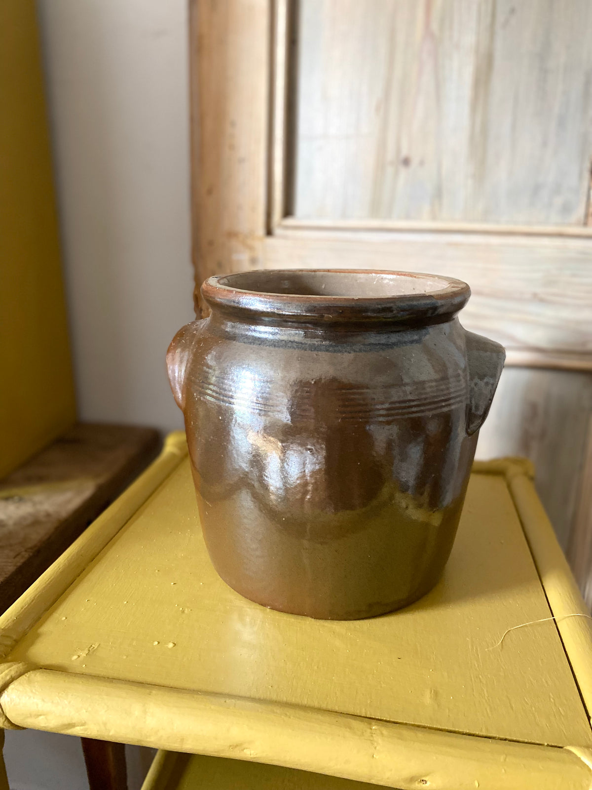 Ancien pot à confit en grès vernissé brun