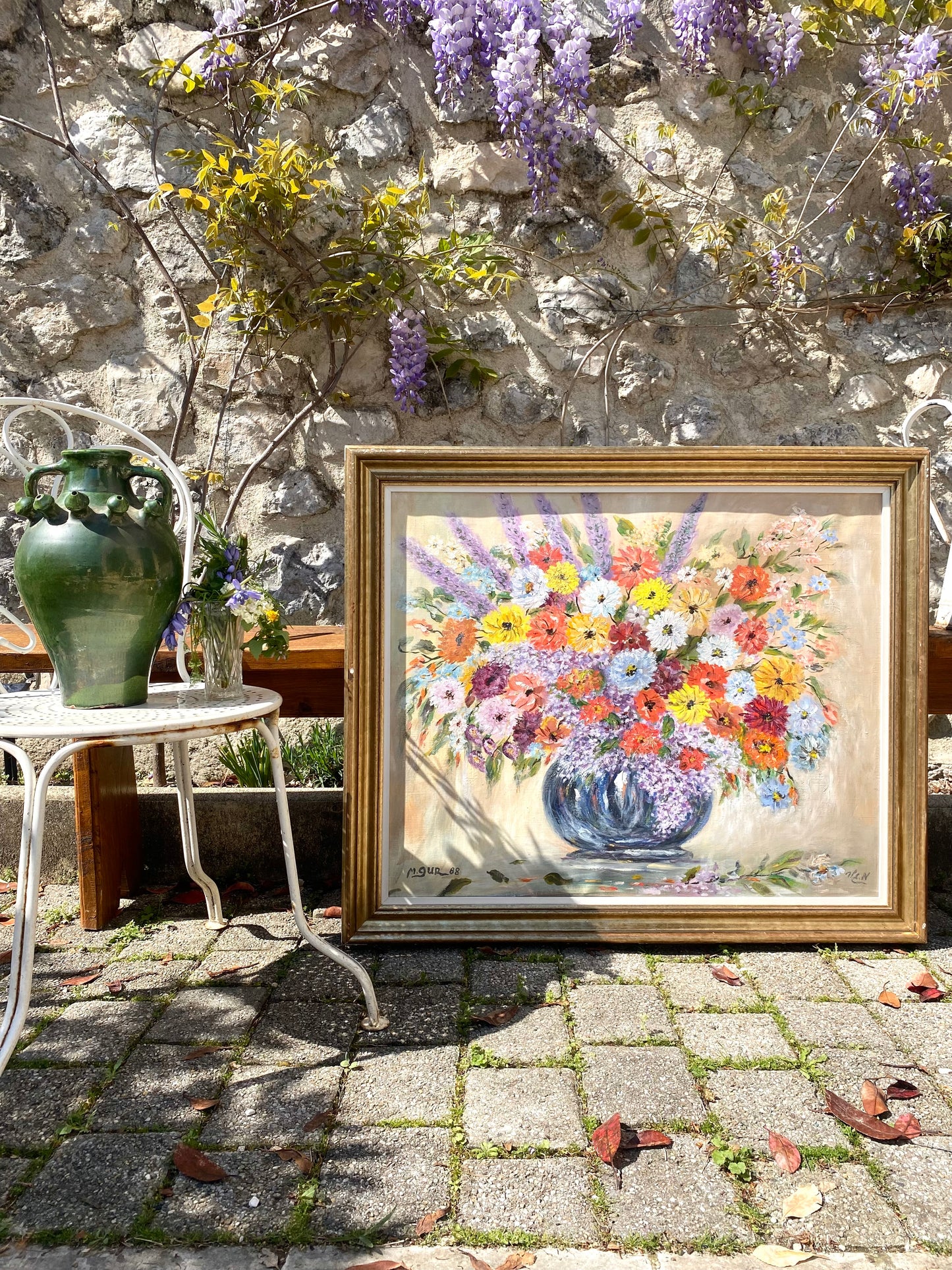 Magnifique Nature Morte : Bouquet de Fleurs Champêtres datée de 1988
