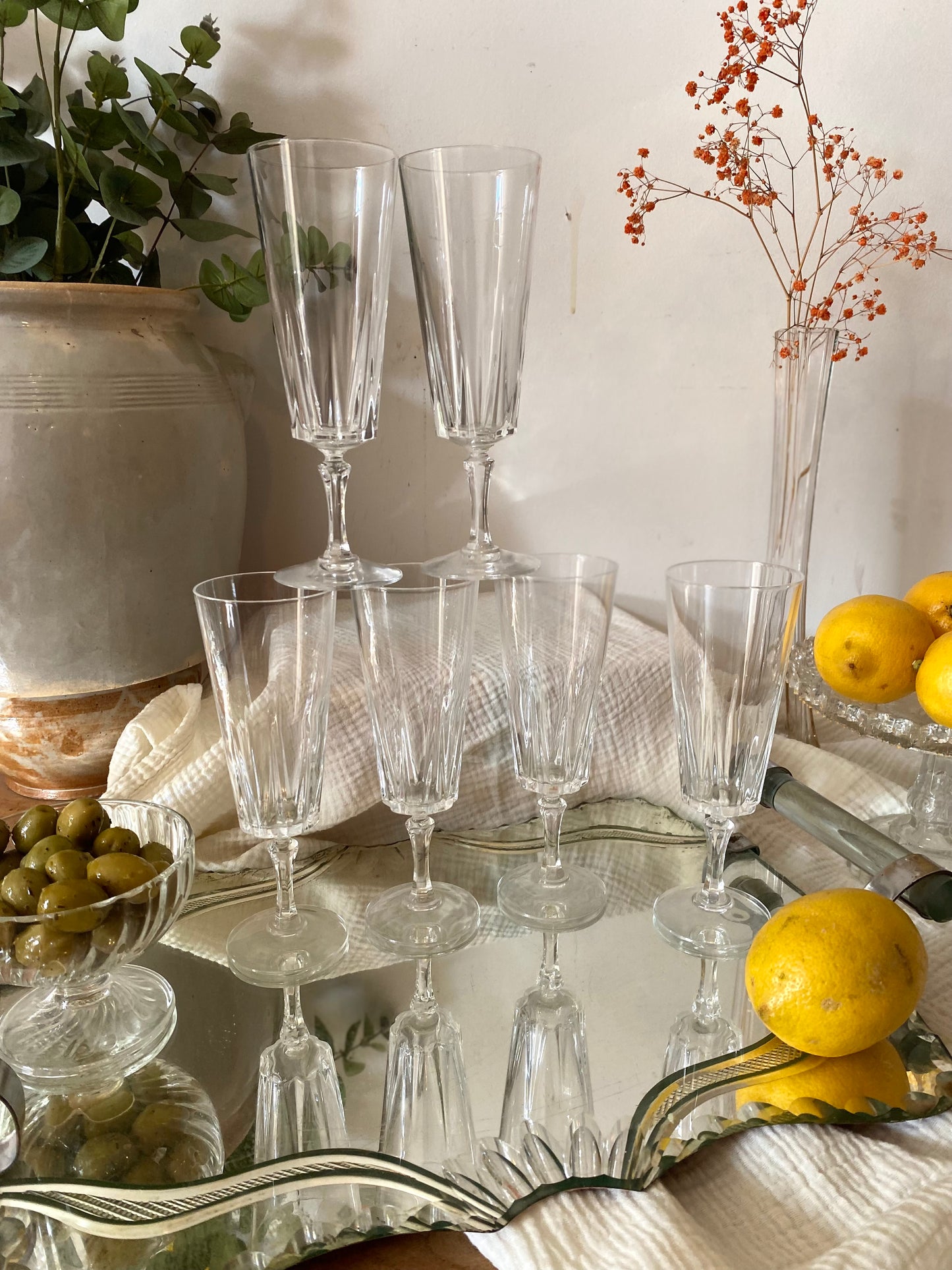 6 flûtes en cristal à pan coupé - 1950