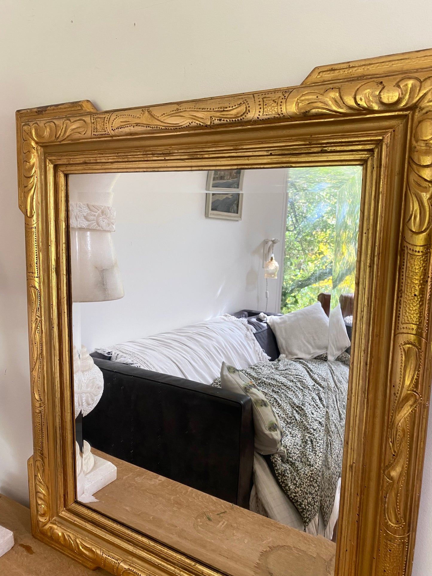 Superbe miroir ancien biseauté à "oreilles" – Style Louis-Philippe – Fin XIXe